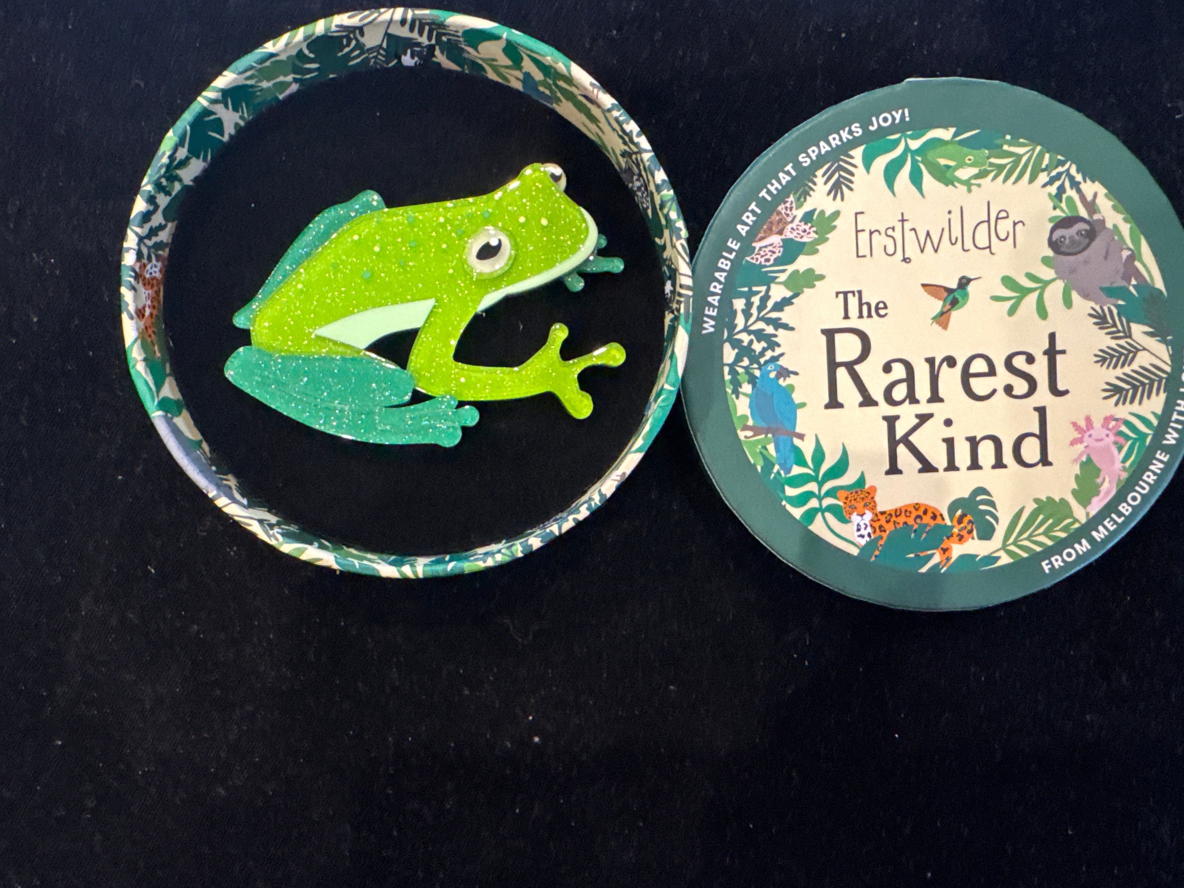 ERSTWILDER THE RAREST KIND - BUCKLEY'S GIANT GLASS FROG  - RESIN BROOCH