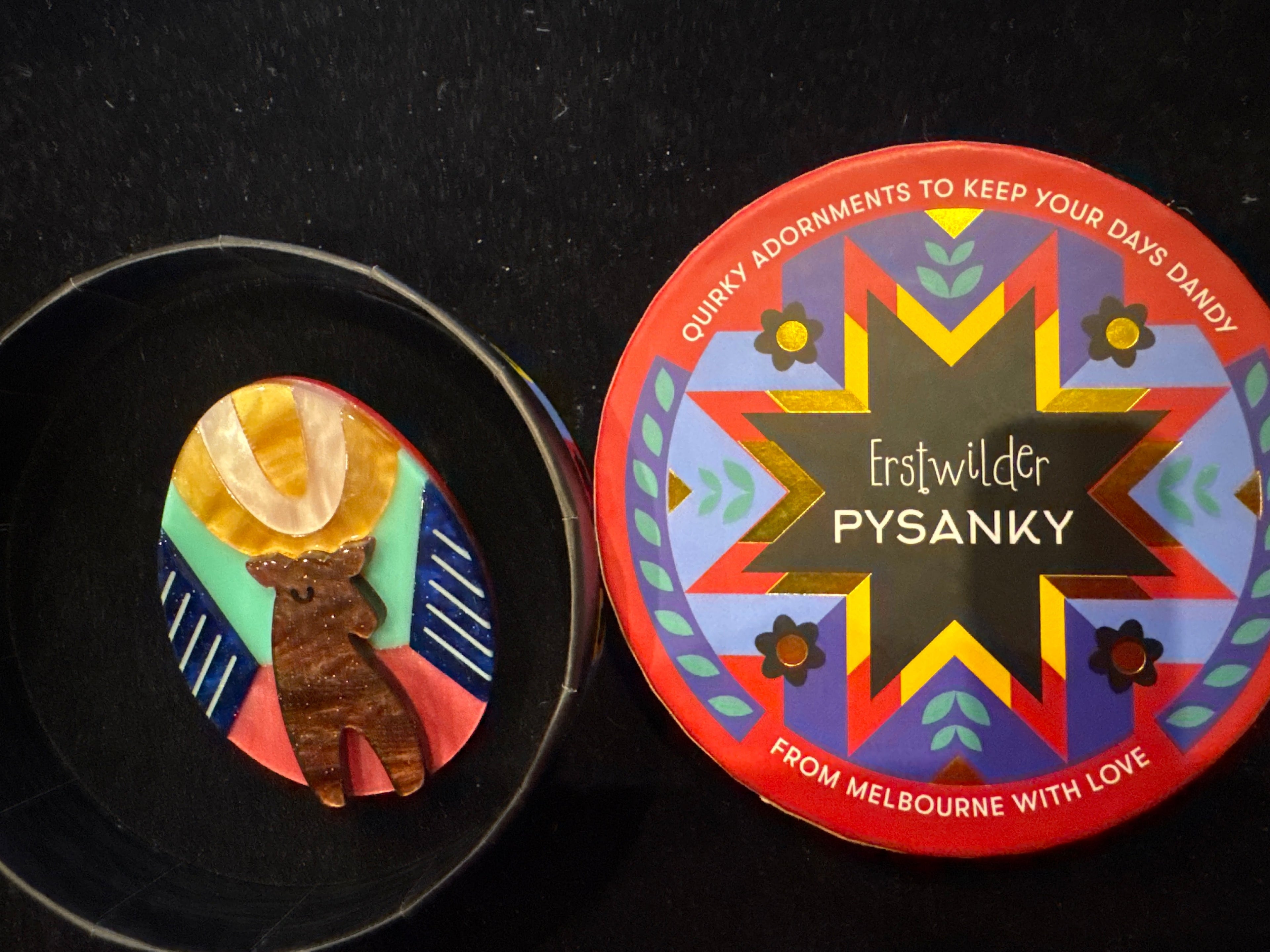 ERSTWILDER PYSANKY- DEER OF POSPERITY- RESIN BROOCH RETIRED