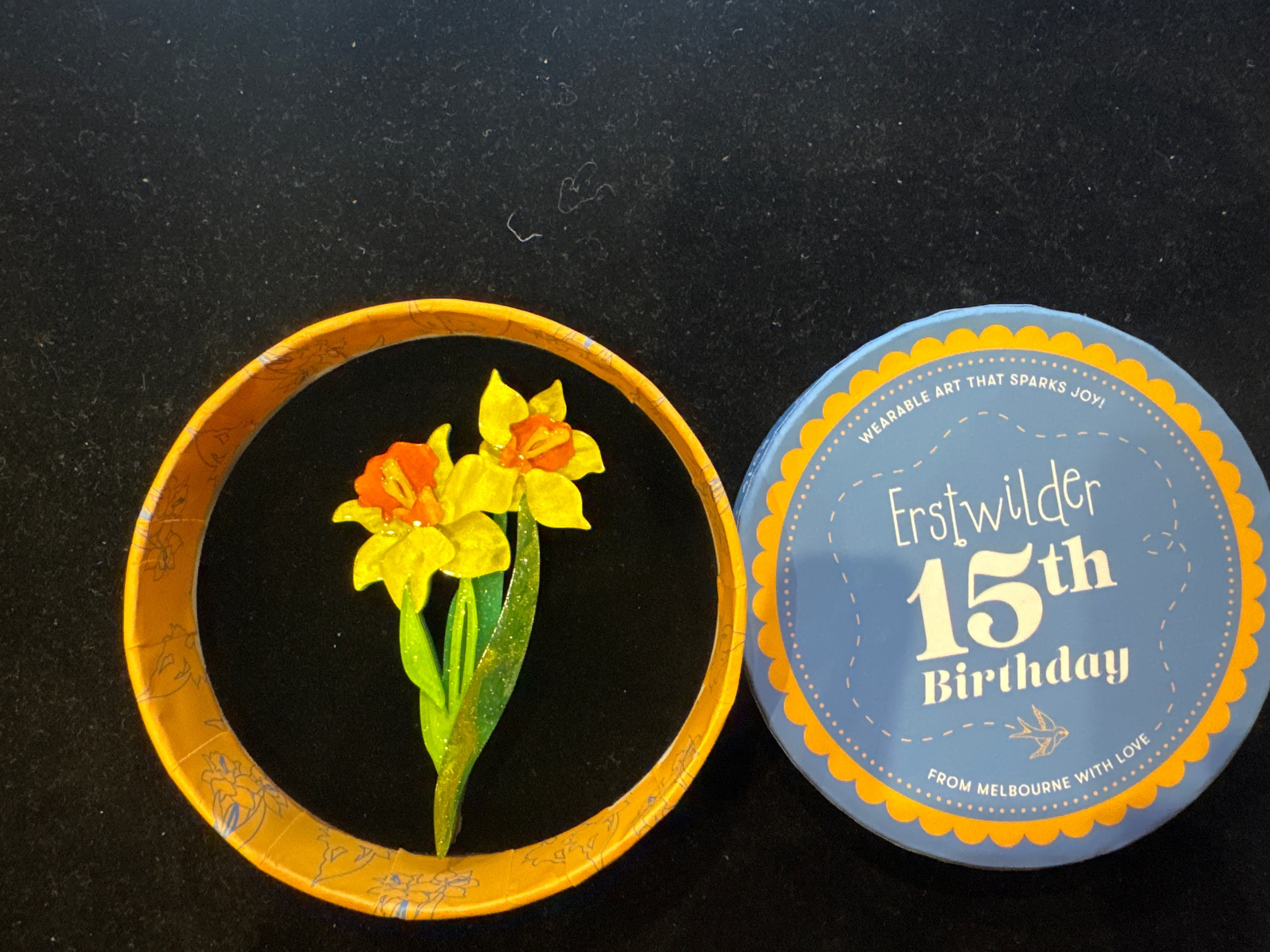 ERSTWILDER 15th BIRTHDAY -GARDEN GODDESS DAFFODIL  - RESIN BROOCH