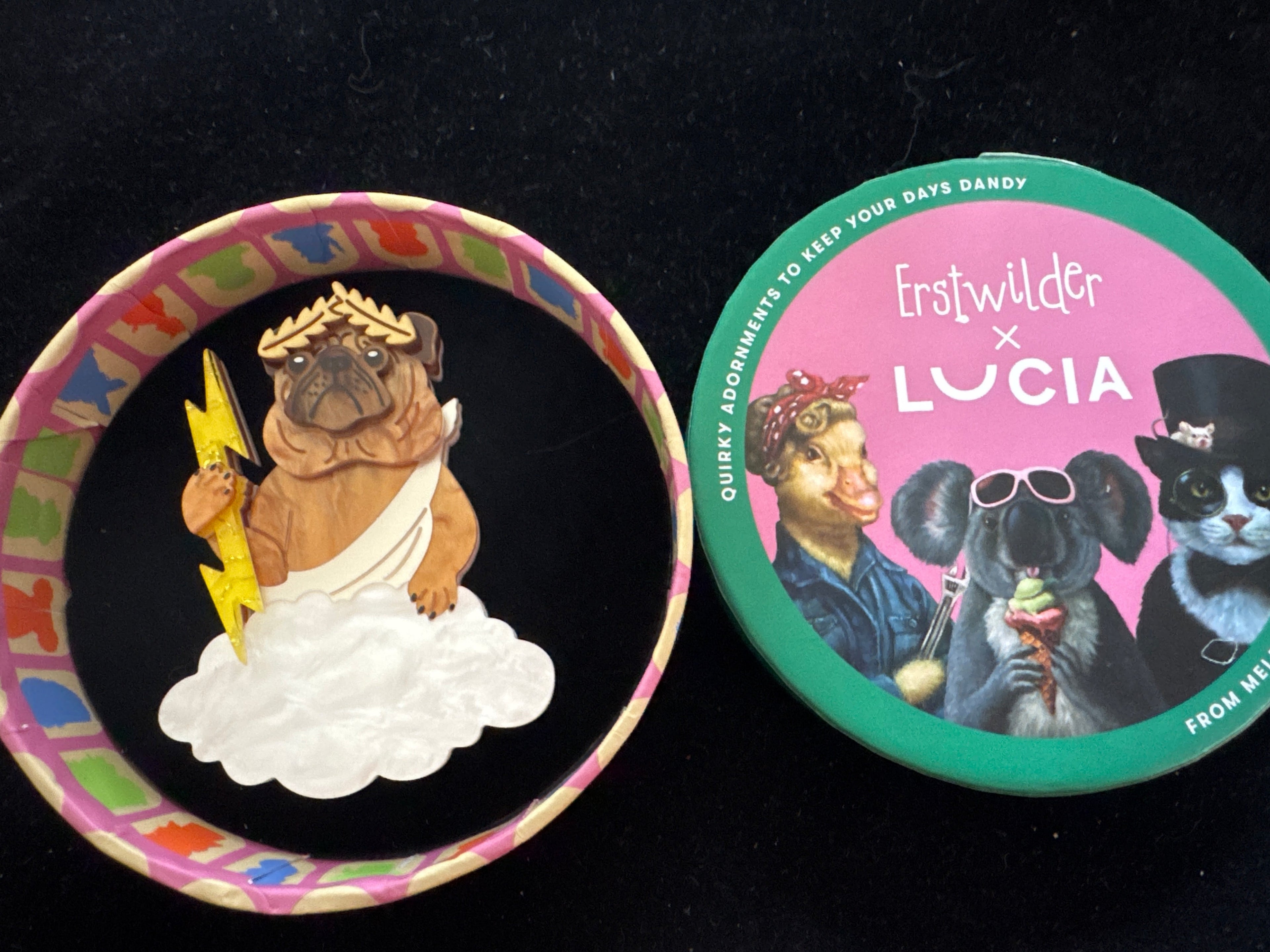 ERSTWILDER LUCIA - THE PIOUS PUG - RESIN BROOCH