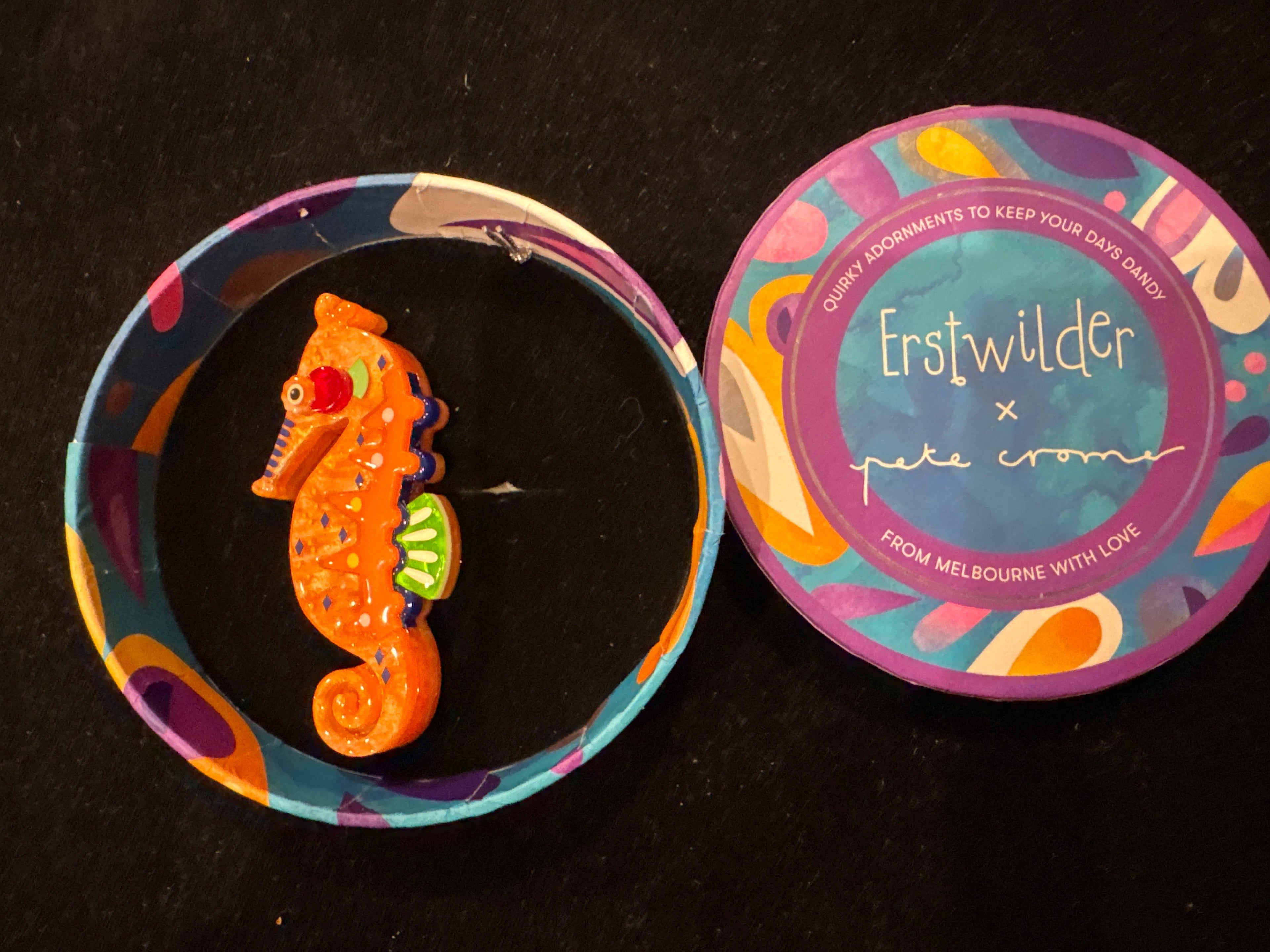 ERSTWILDER  PETE CROMER -THE WARY WESTERN AUSTRALIAN SEAHORSE- RESIN BROOCH