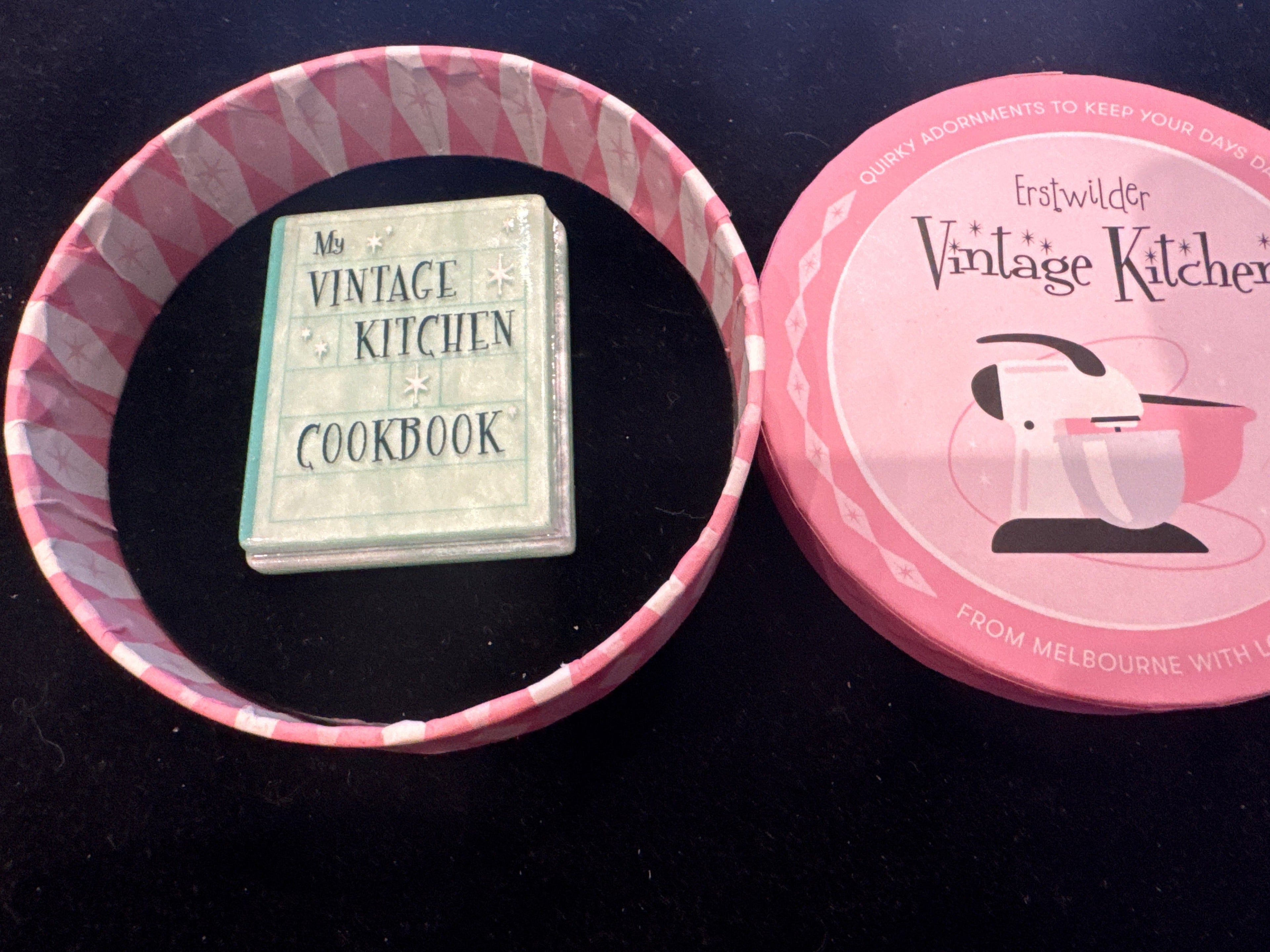 ERSTWILDER VINTAGE KITCHEN PINK- RECIPES FOR SUCCESS - RESIN BROOCH