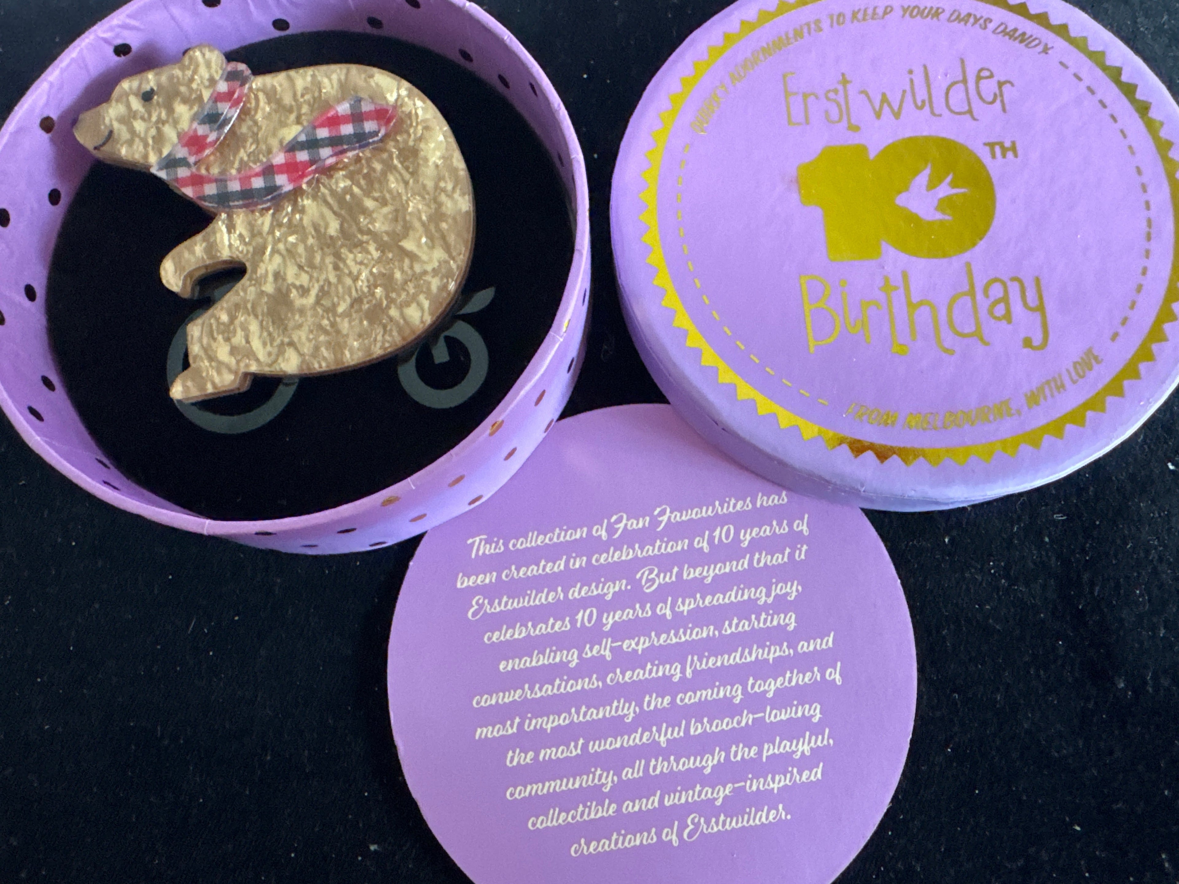 ERSTWILDER  10th BIRTHDAY- GROUCHY BEAR - RESIN BROOCH RETIRED