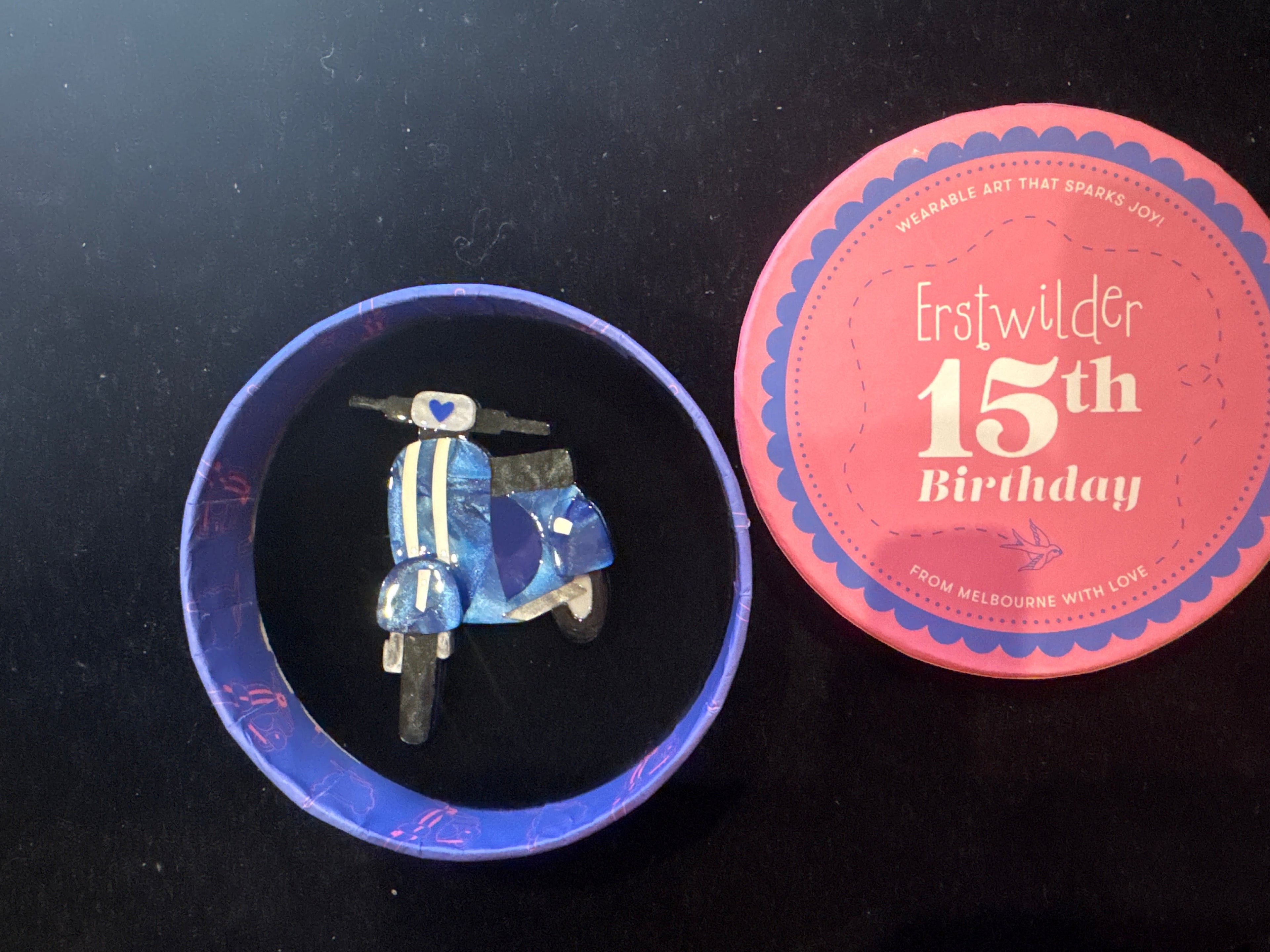 ERSTWILDER 15th BIRTHDAY -ROMAN HOLIDAY  - RESIN BROOCH