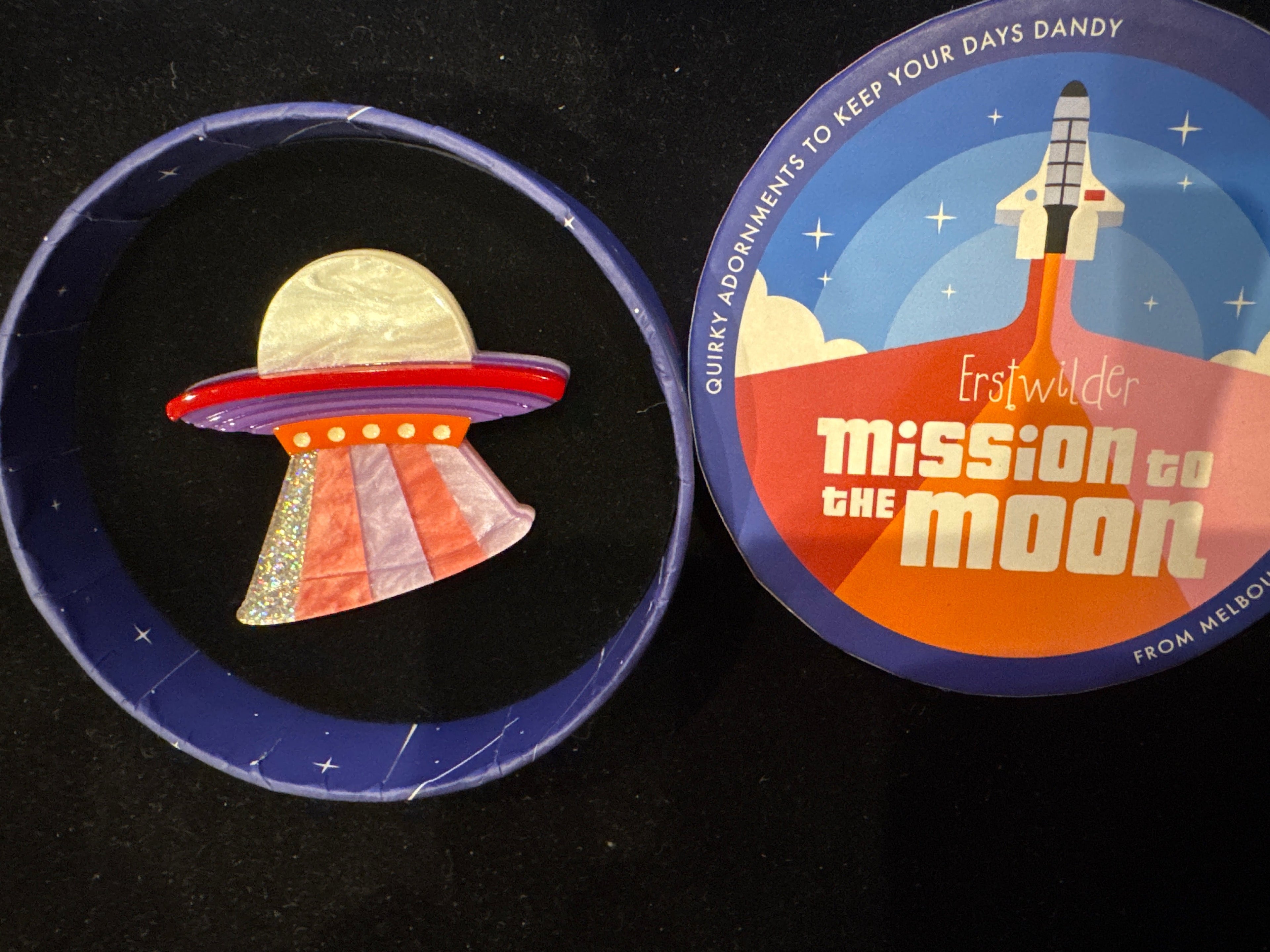 ERSTWILDER  MISSION TO THE MOON - BEAM ME UP - RESIN BROOCH