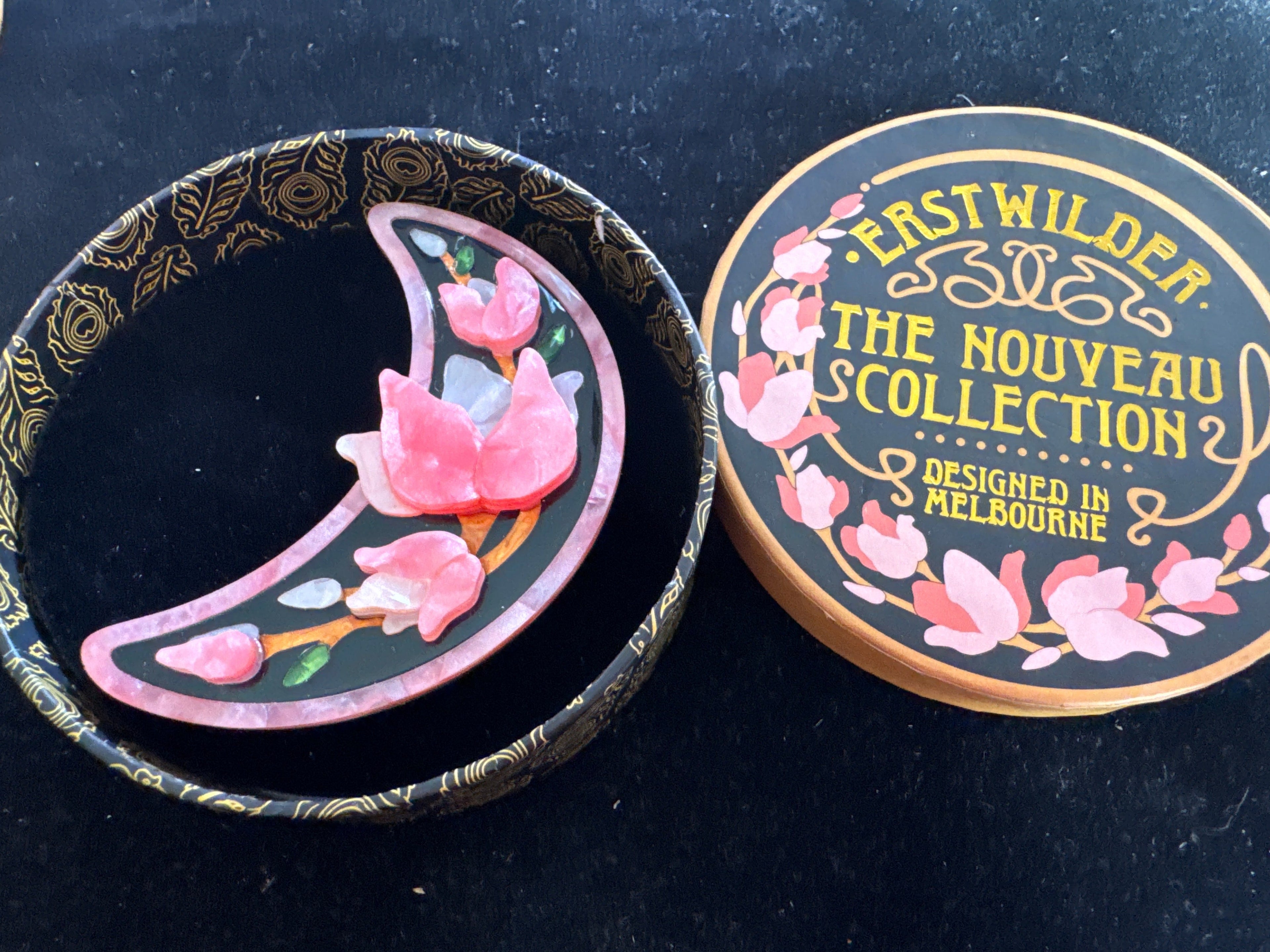 ERSTWILDER  THE NOUVEAU COLLECTION -STEEL MAGNOLIAS PINK RESIN BROOCH RETIRED