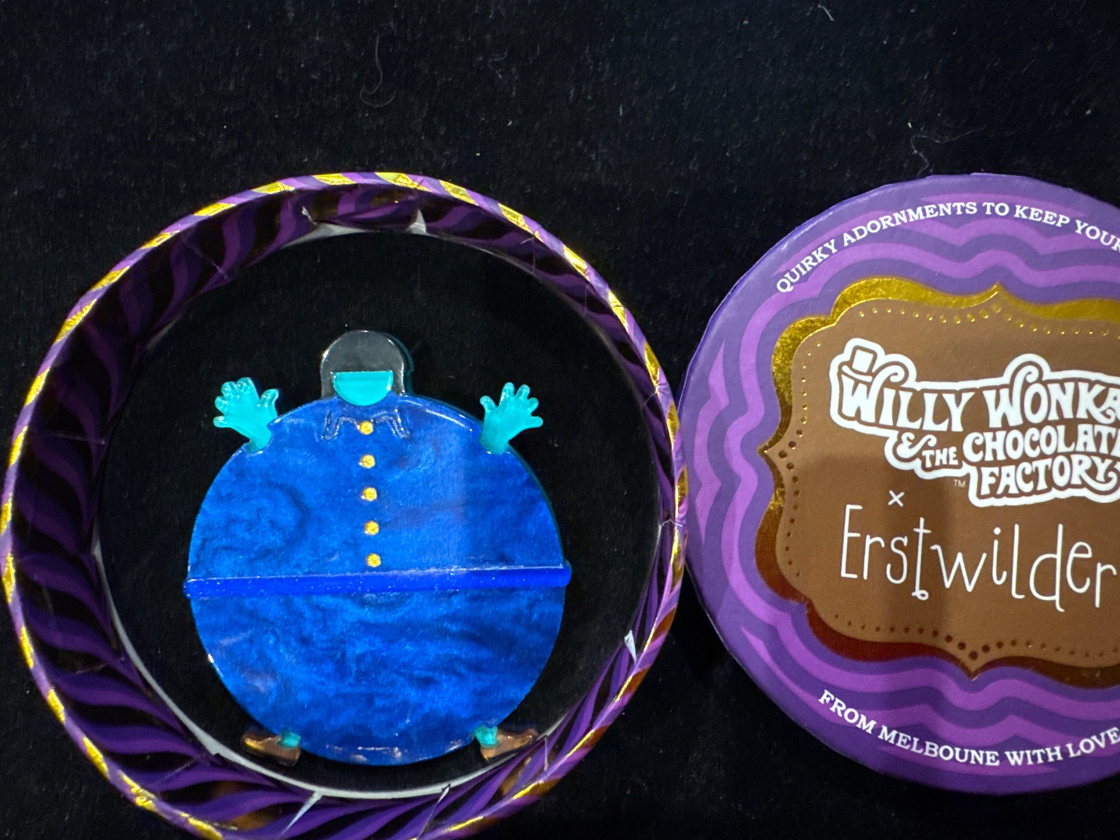 ERSTWILDER  WILLY WONKA & THE CHOCOLATE FACTORY- VIOLET BEAREGARDE- RESIN BROOCH RETIRED