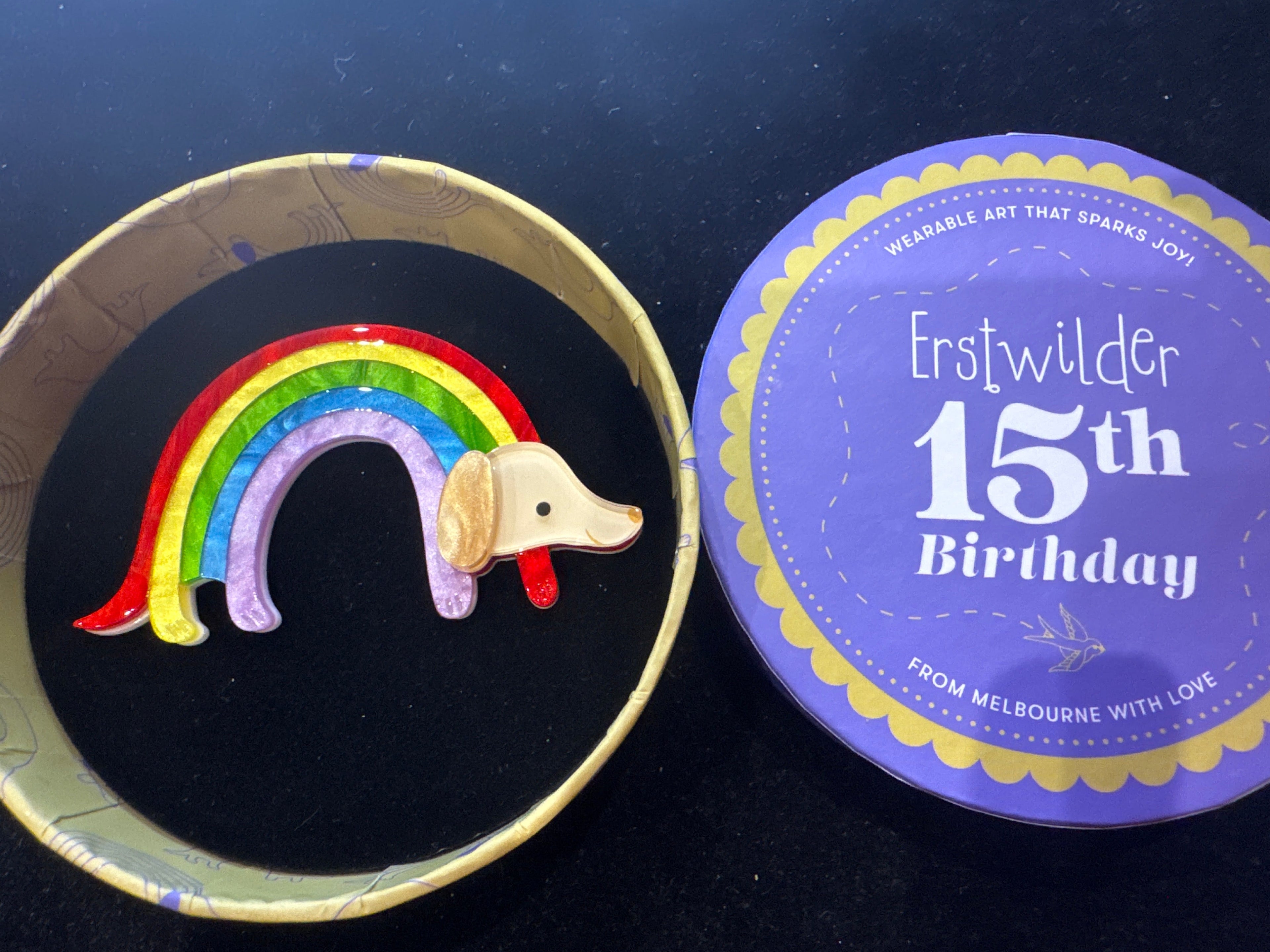 ERSTWILDER 15th BIRTHDAY - RAINBOW RUFF - RESIN BROOCH