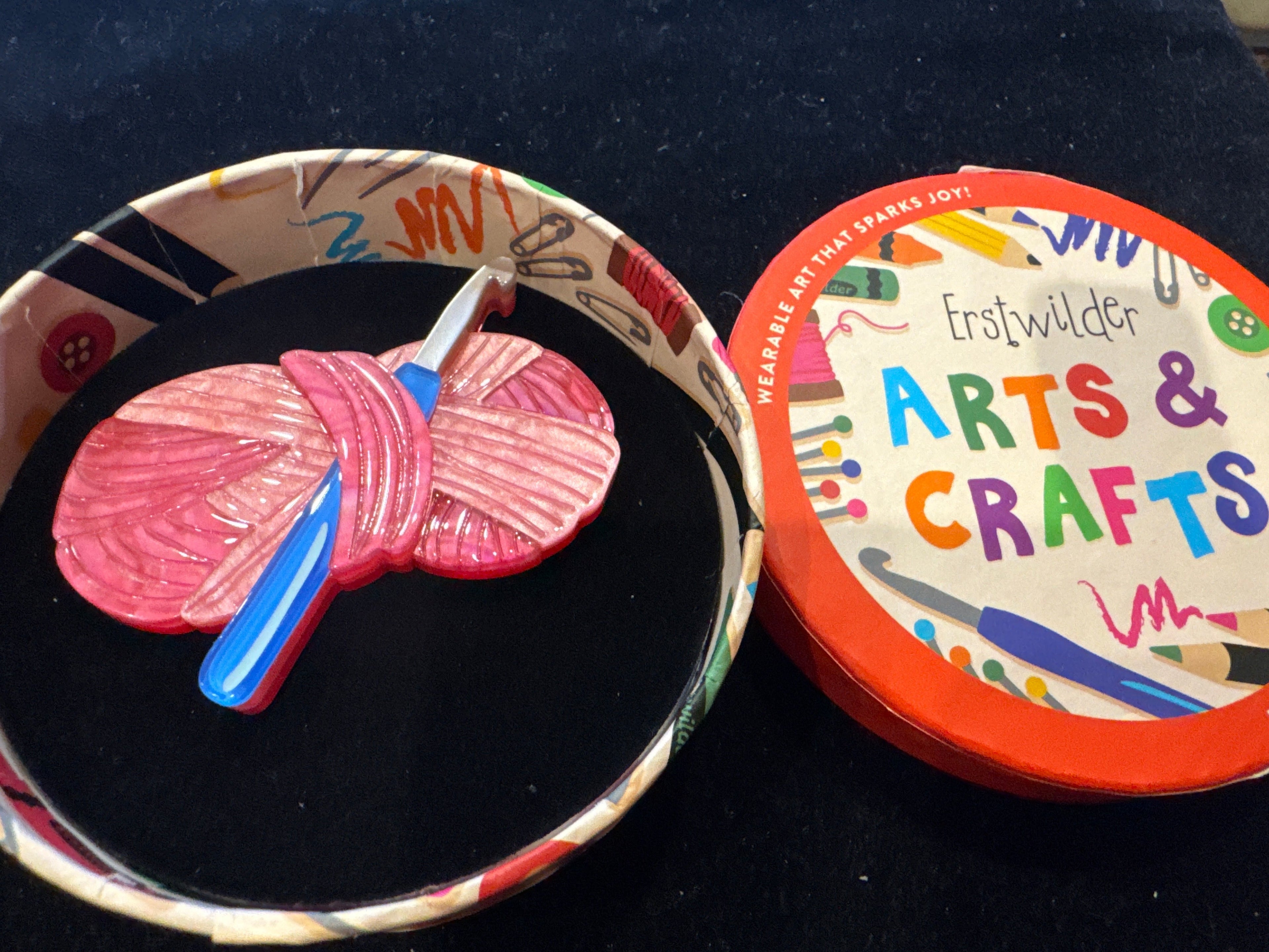 ERSTWILDER  ARTS & CRAFTS 2- HOOKED ON CROCHET- RESIN BROOCH