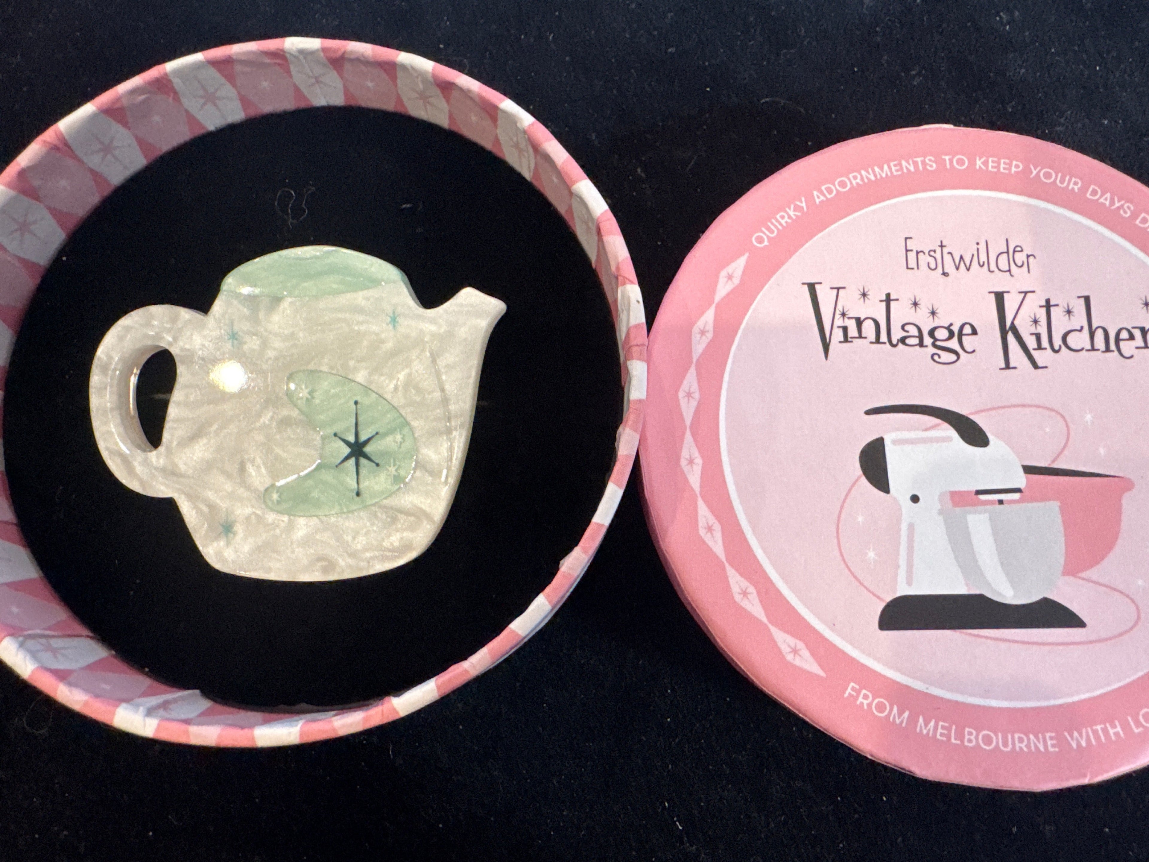 ERSTWILDER VINTAGE KITCHEN PINK-SHORT AND STOUT - RESIN BROOCH