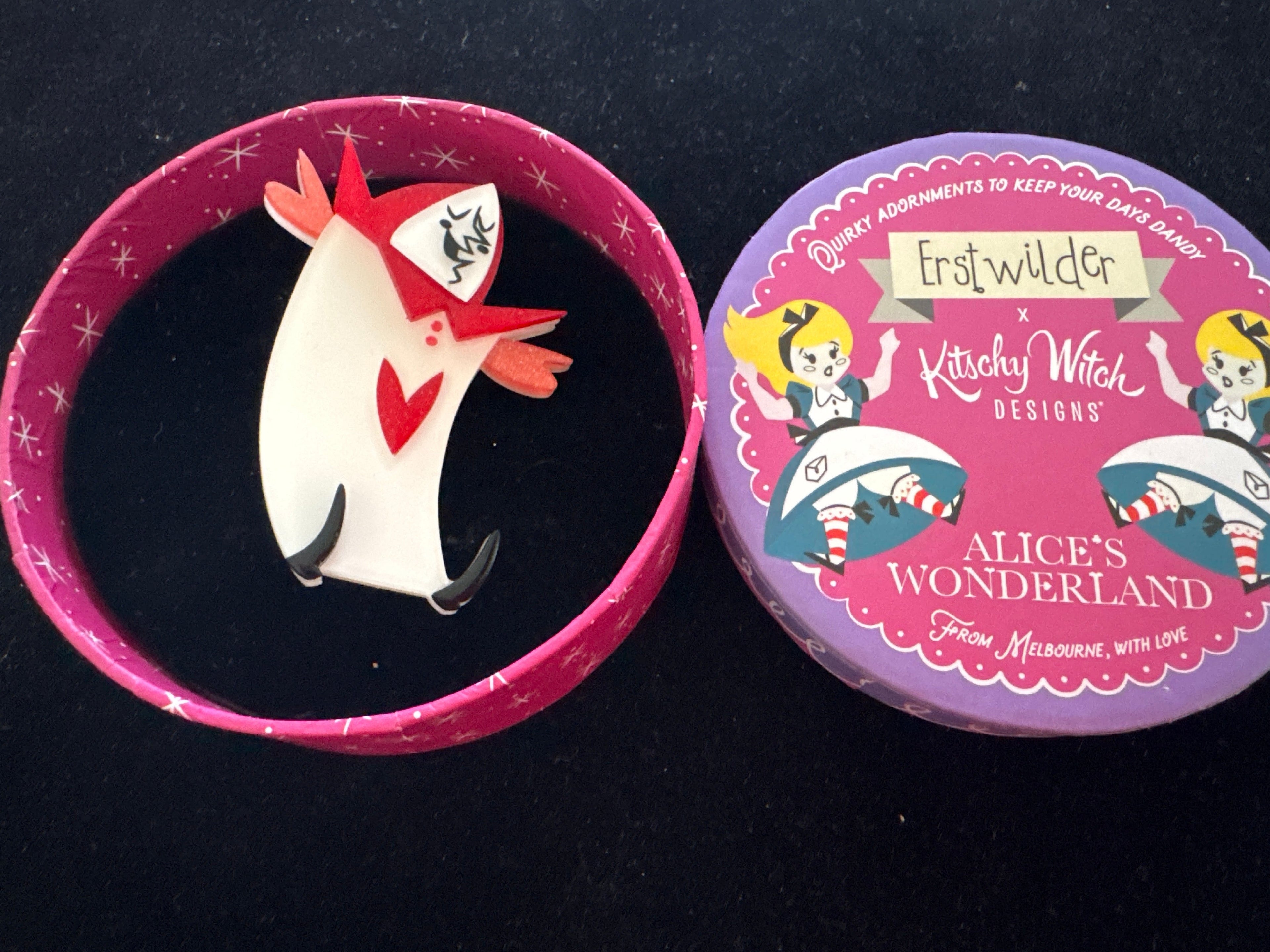 ERSTWILDER KITSCHY WITCH- KNAVE OF HEARTS-  RESIN BROOCH