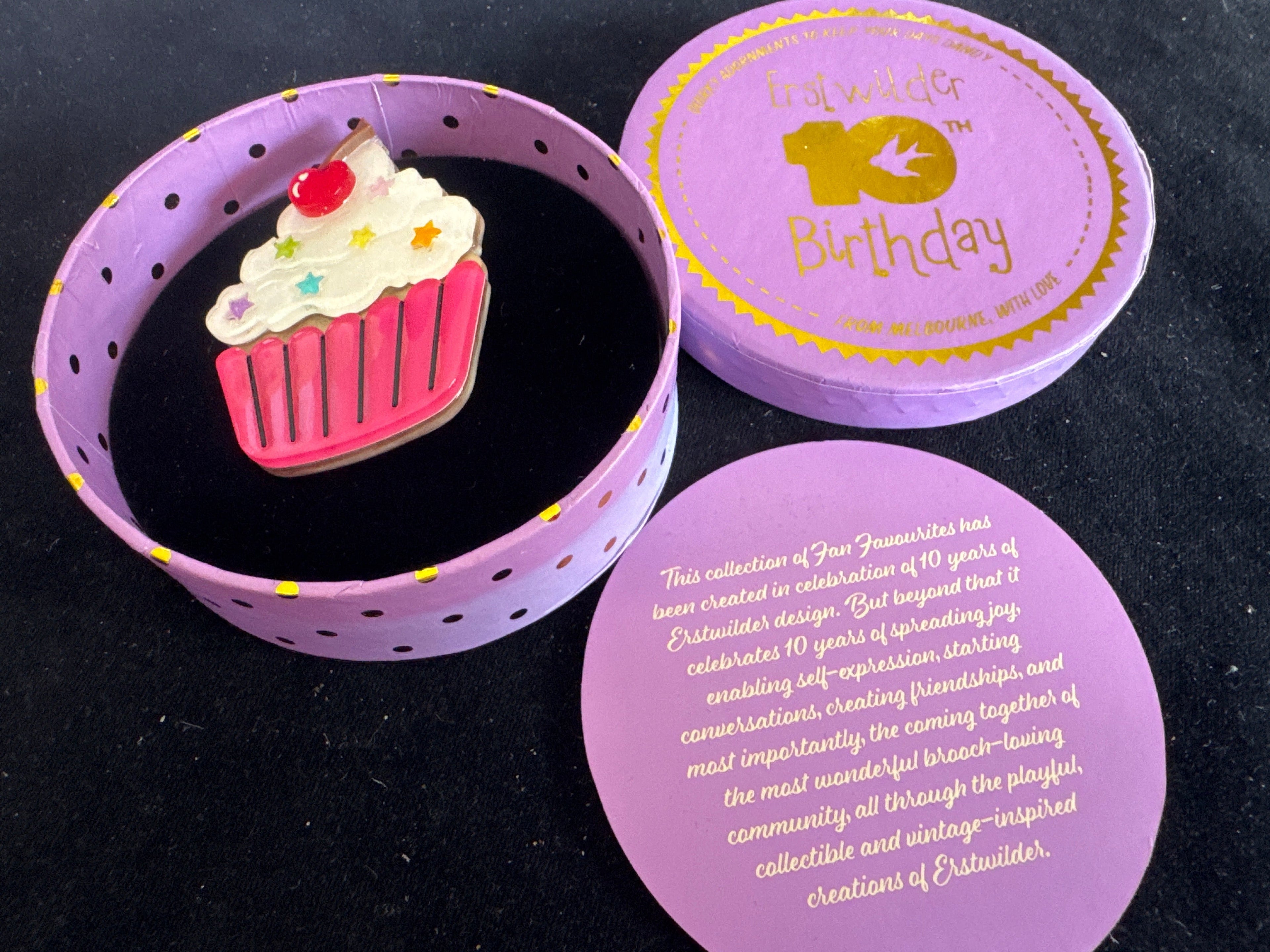 ERSTWILDER  10th BIRTHDAY- CHERRY ON TOP - RESIN BROOCH RETIRED