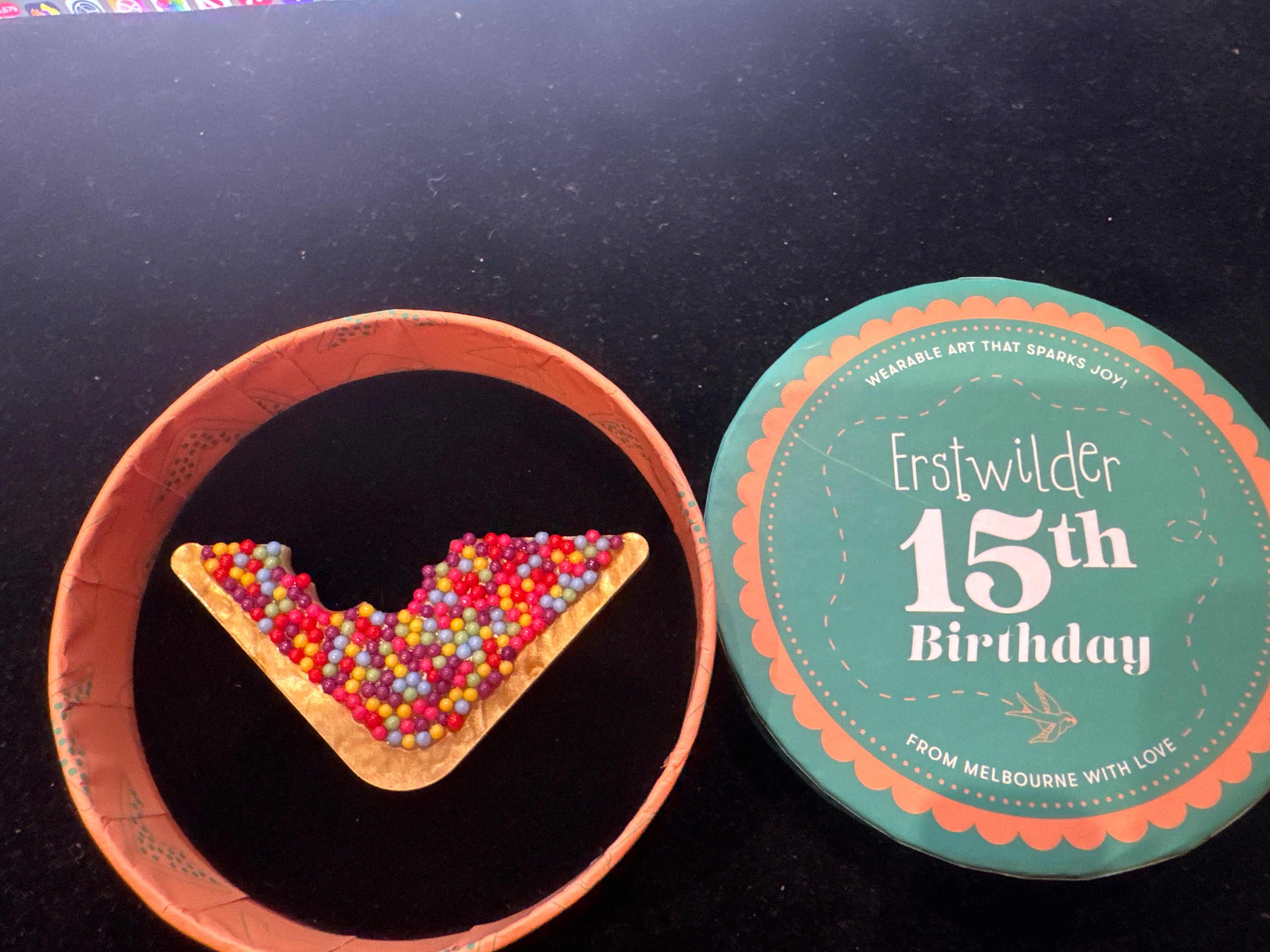 ERSTWILDER 15th BIRTHDAY - FAIRY BREAD- RESIN BROOCH