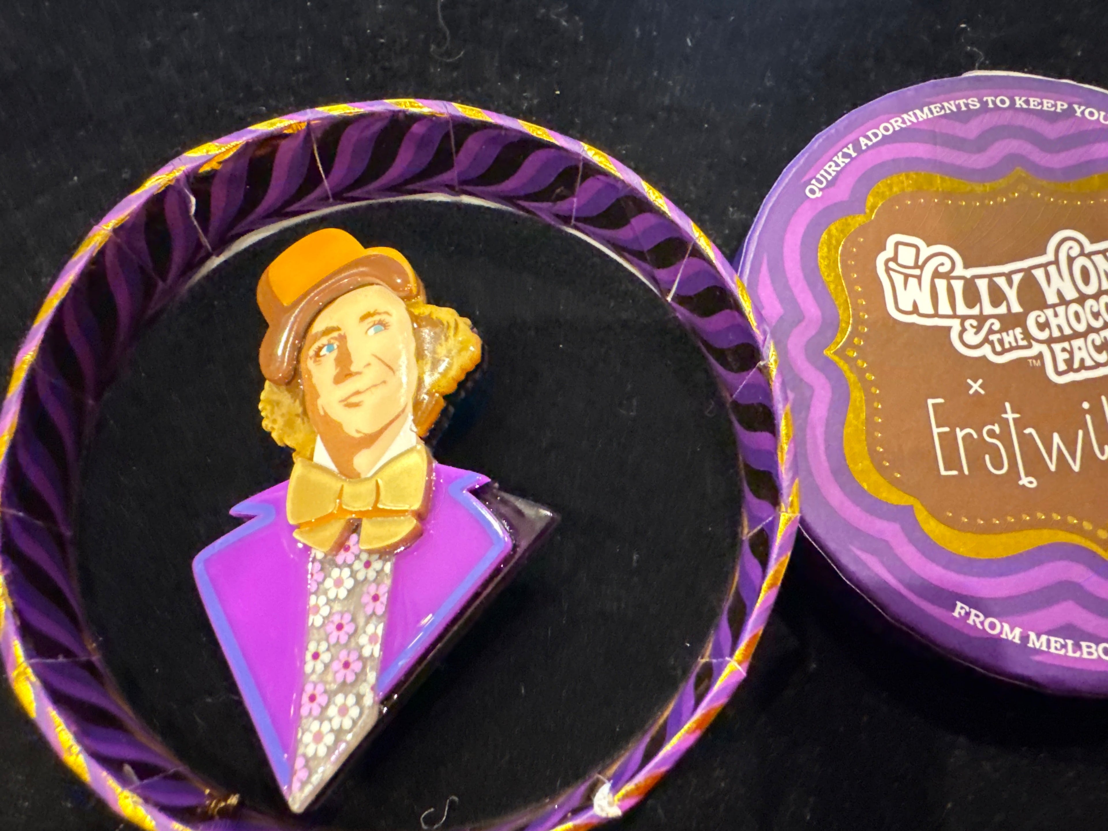 ERSTWILDER  WILLY WONKA & THE CHOCOLATE FACTORY- MR WONKA- RESIN BROOCH RETIRED
