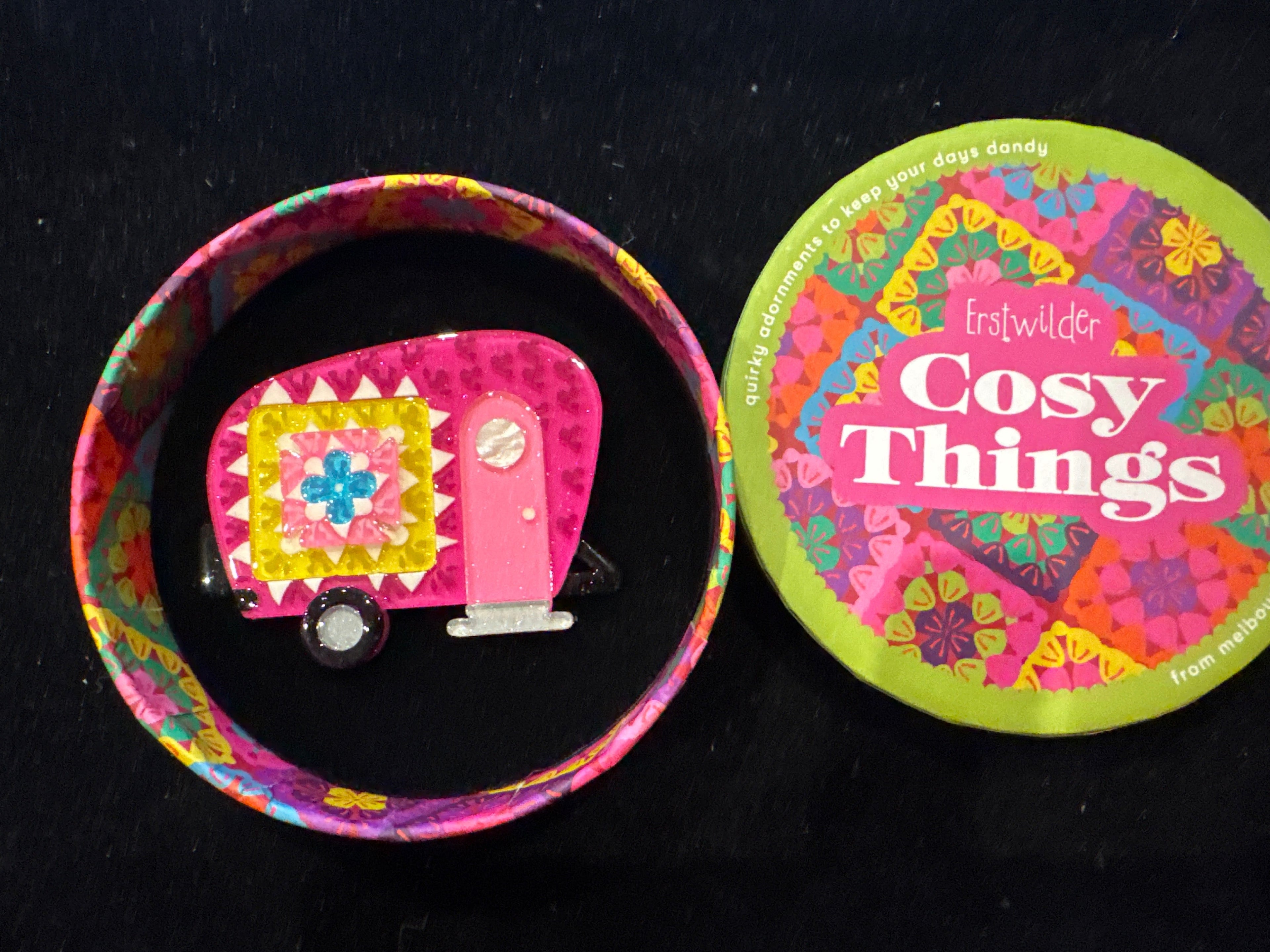 ERSTWILDER  COSY THINGS- COSIEST OF CAMPERS- RESIN BROOCH RETIRED