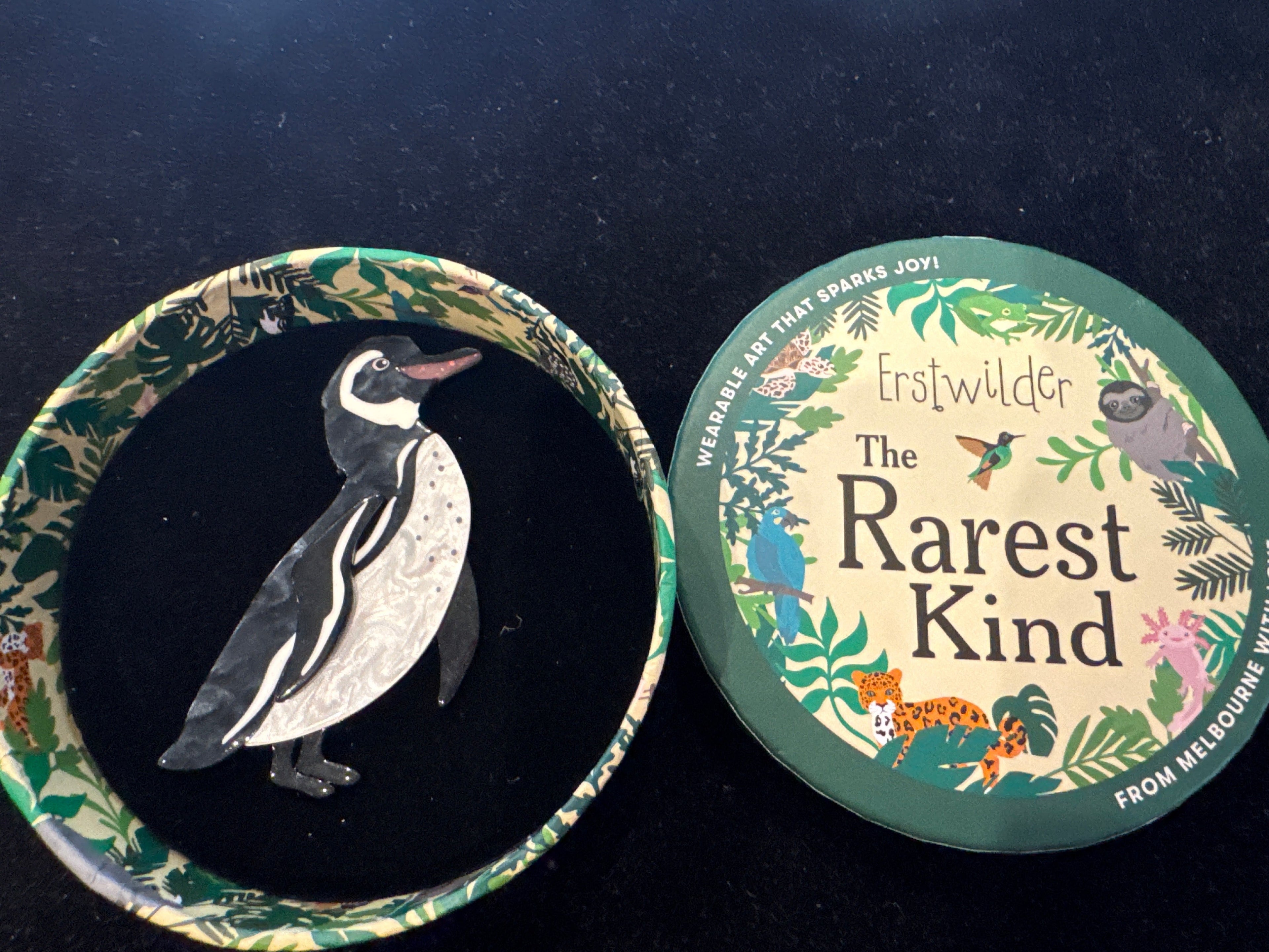 ERSTWILDER THE RAREST KIND - GALAPAGOS PENGUIN - RESIN BROOCH