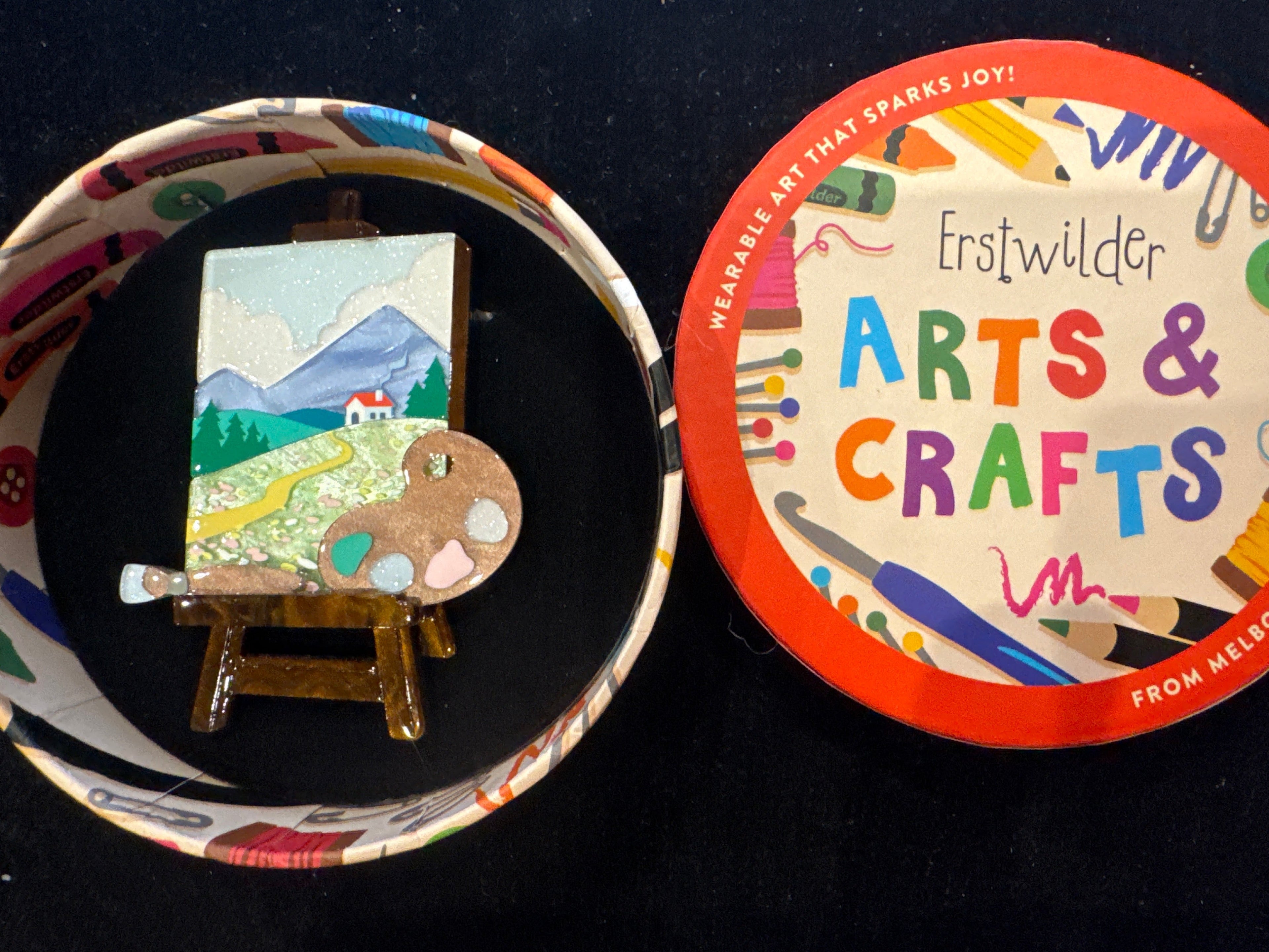 ERSTWILDER HALENA LLOYD ARTS AND CRAFTS - A WORK IN PROGRESS -RESIN BROOCH