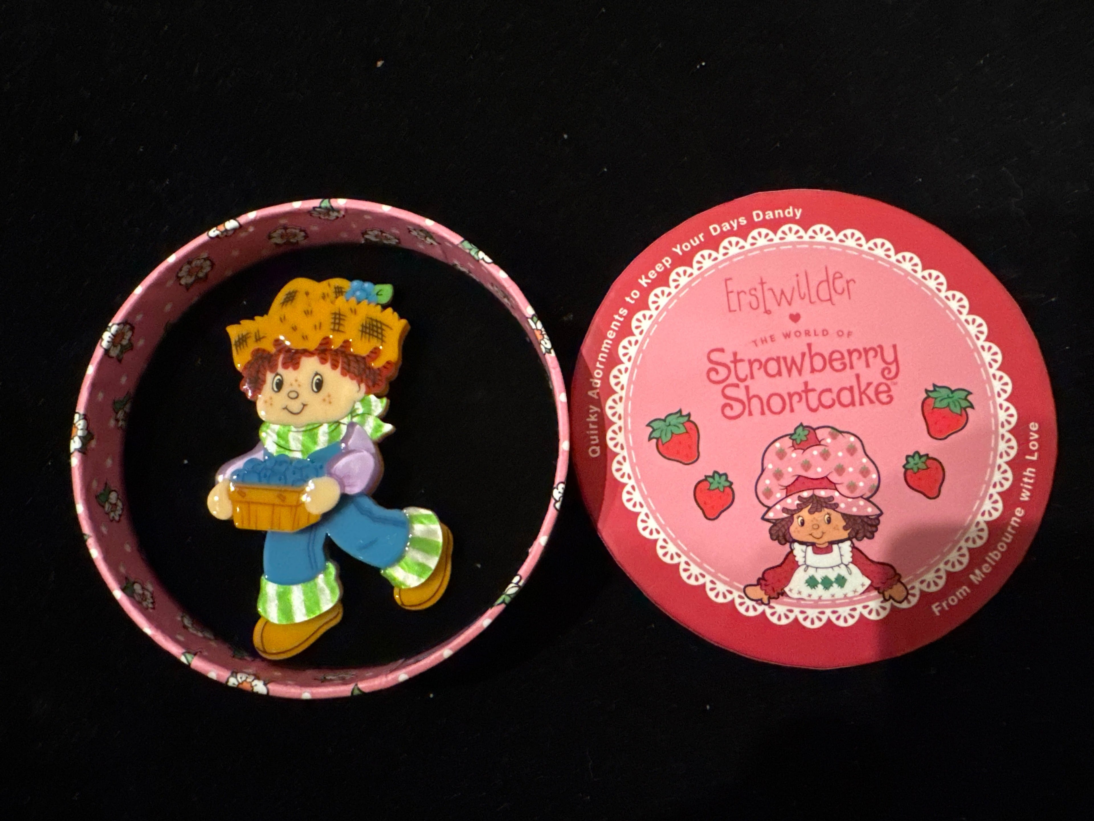 ERSTWILDER STRAWBERRY SHOTRCAKE -HUCKLEBERRY PIE -RESIN BROOCH