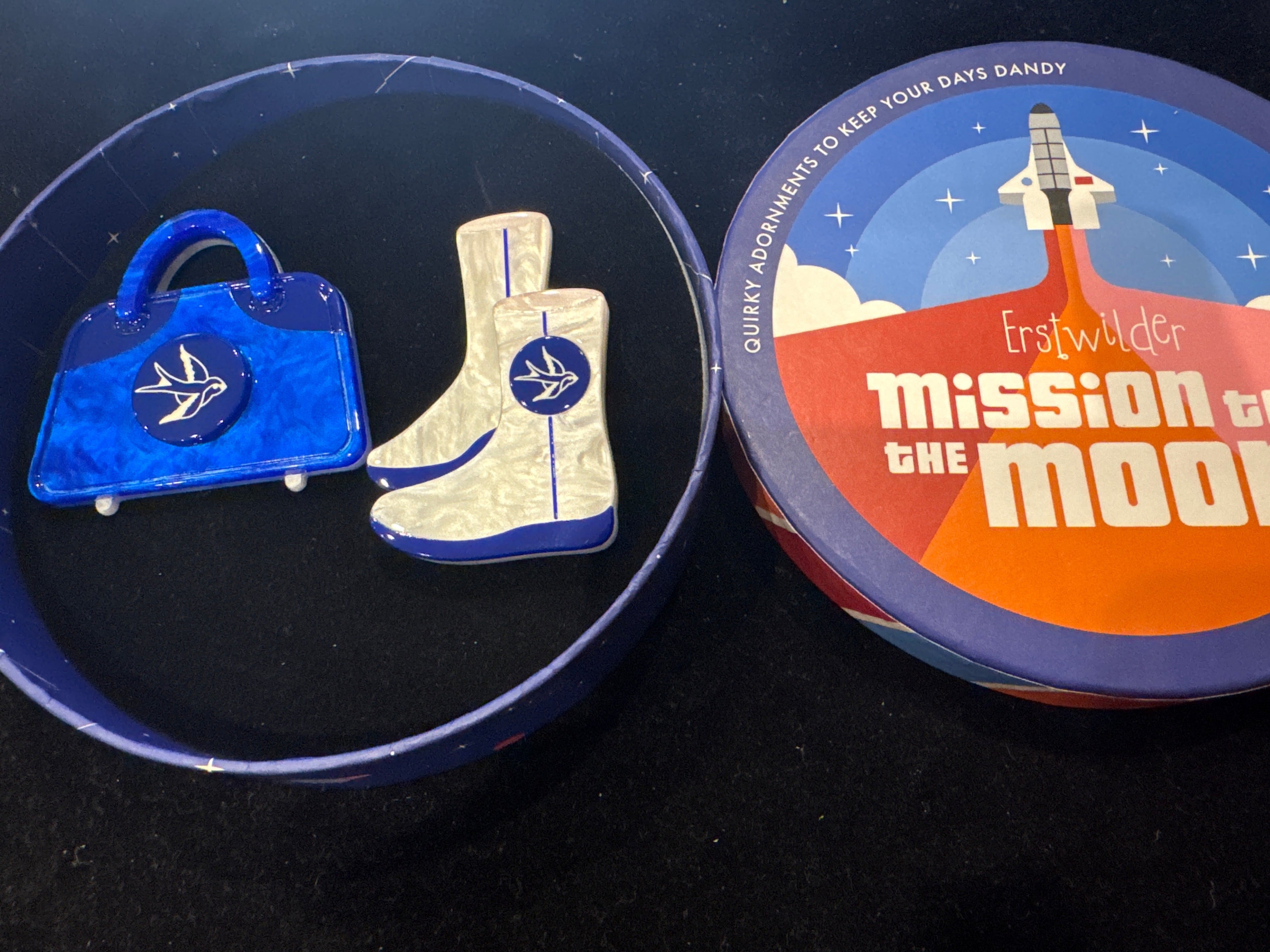 ERSTWILDER  MISSION TO THE MOON - SPACE CHIC SOUVENIRS - RESIN BROOCH