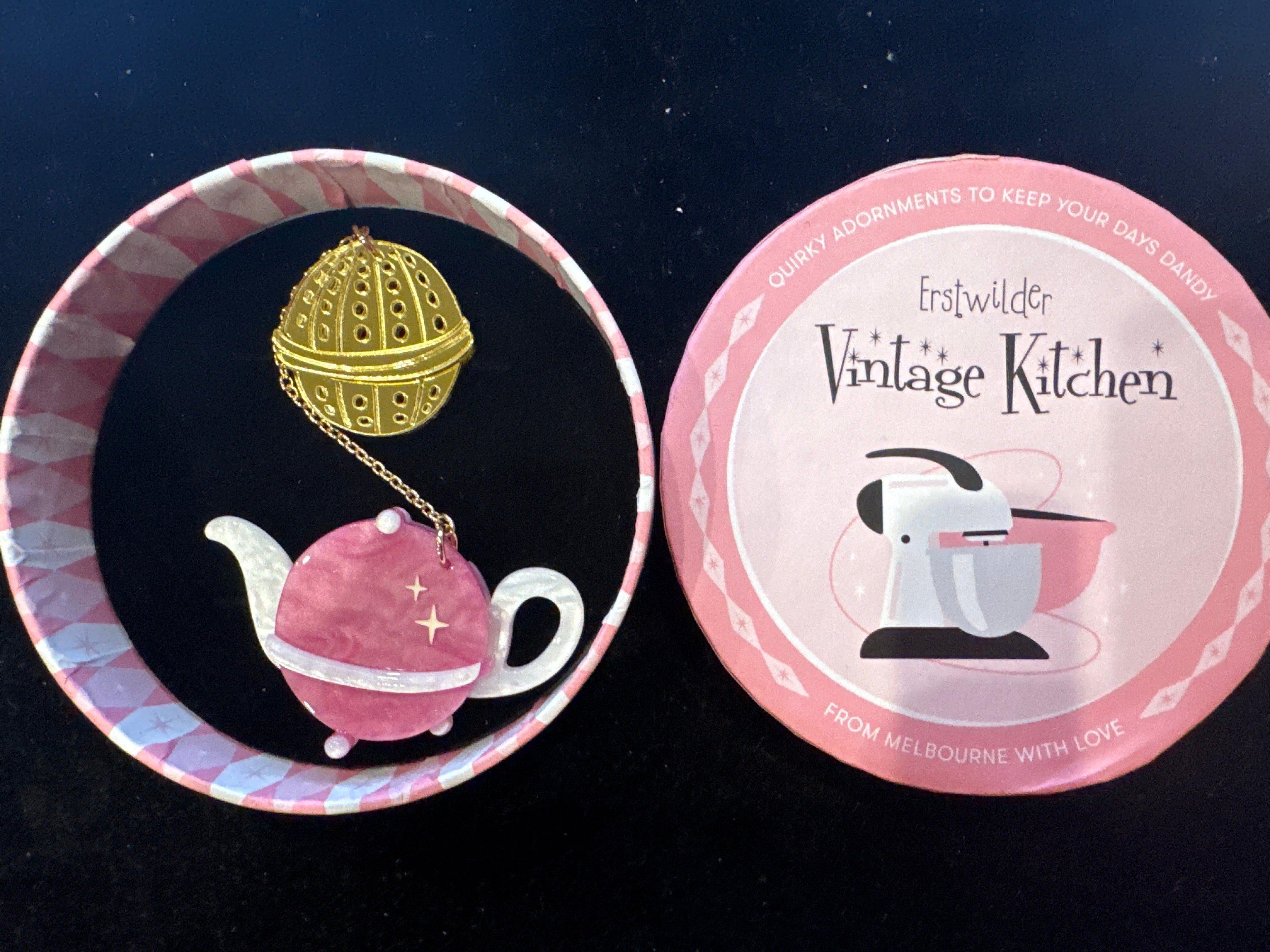 ERSTWILDER  VINTAGE KITCHEN PINK- INFUSION OF ENERGY -RESIN BROOCH