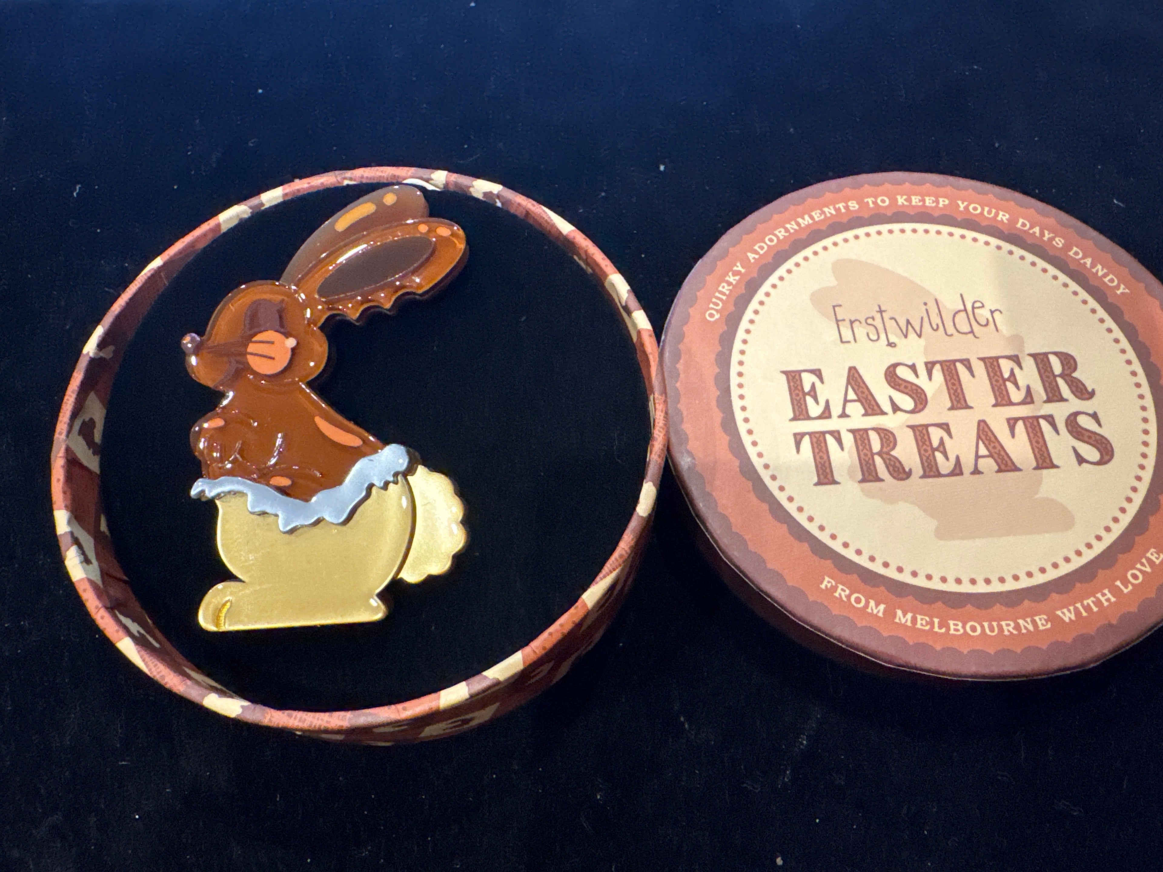 ERSTWILDER EASTER TREATS- COCOA THE BUNNY -RESIN BROOCH
