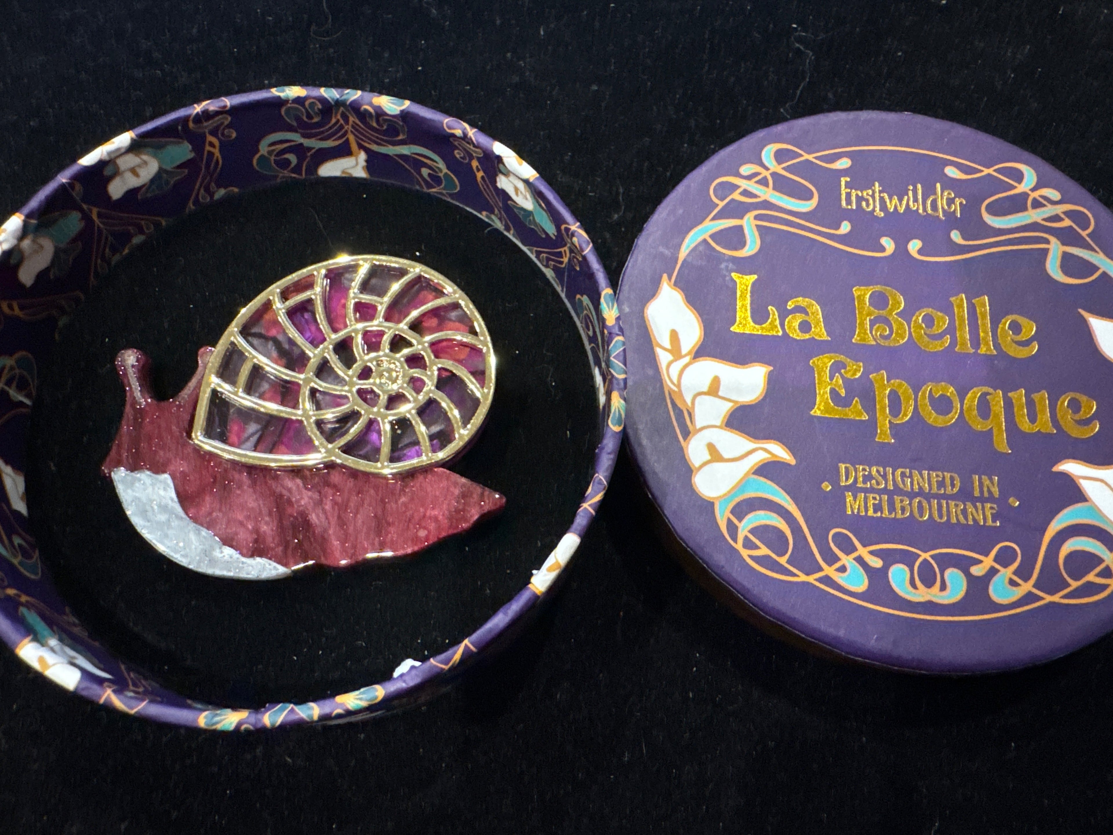 ERSTWILDER  LA BELLE EPOQUE - PAINTED SHELL RESIN BROOCH RETIRED
