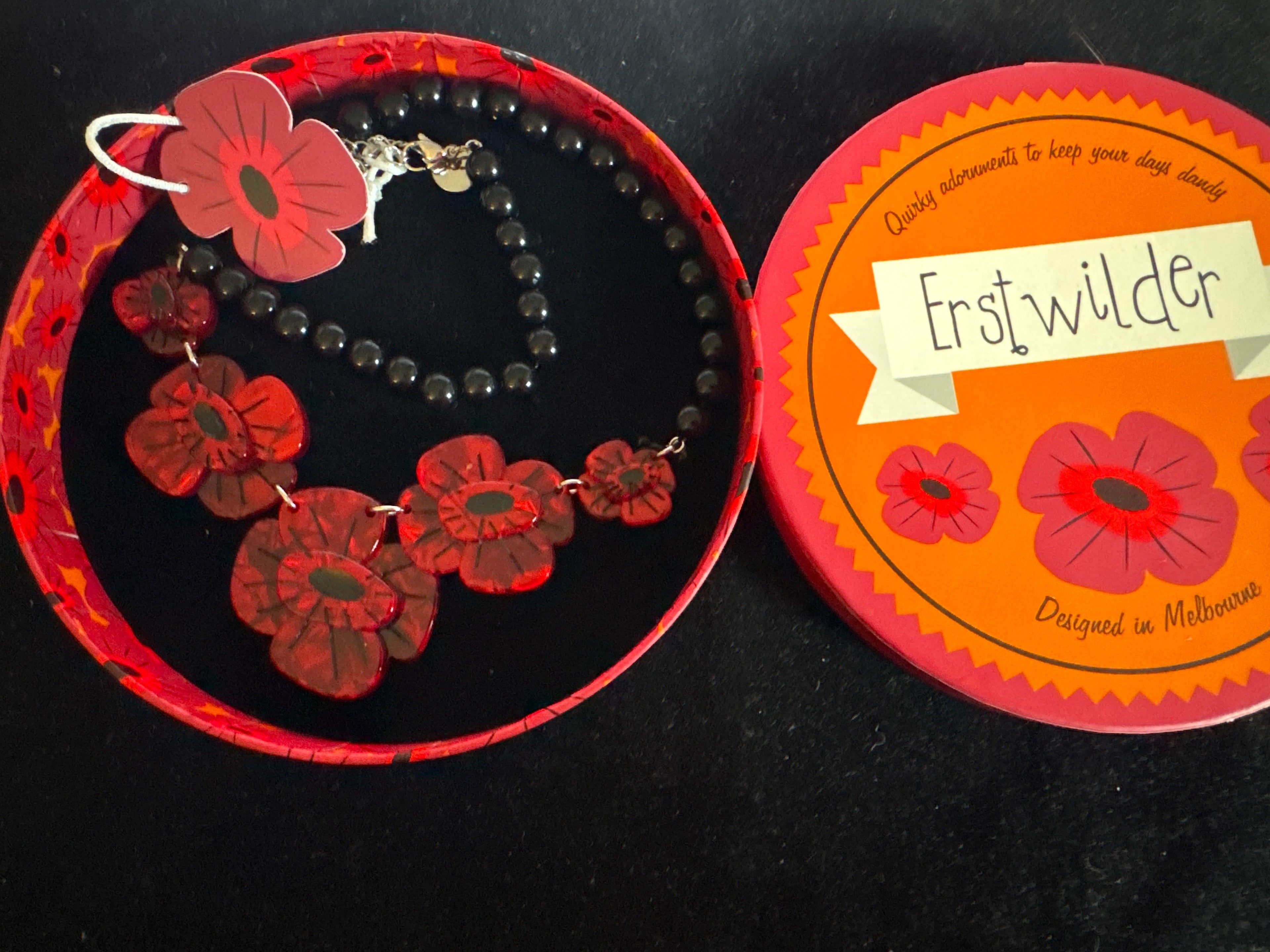 ERSTWILDER REMEMBRANCE RED POPPY  RESIN NECKLACE