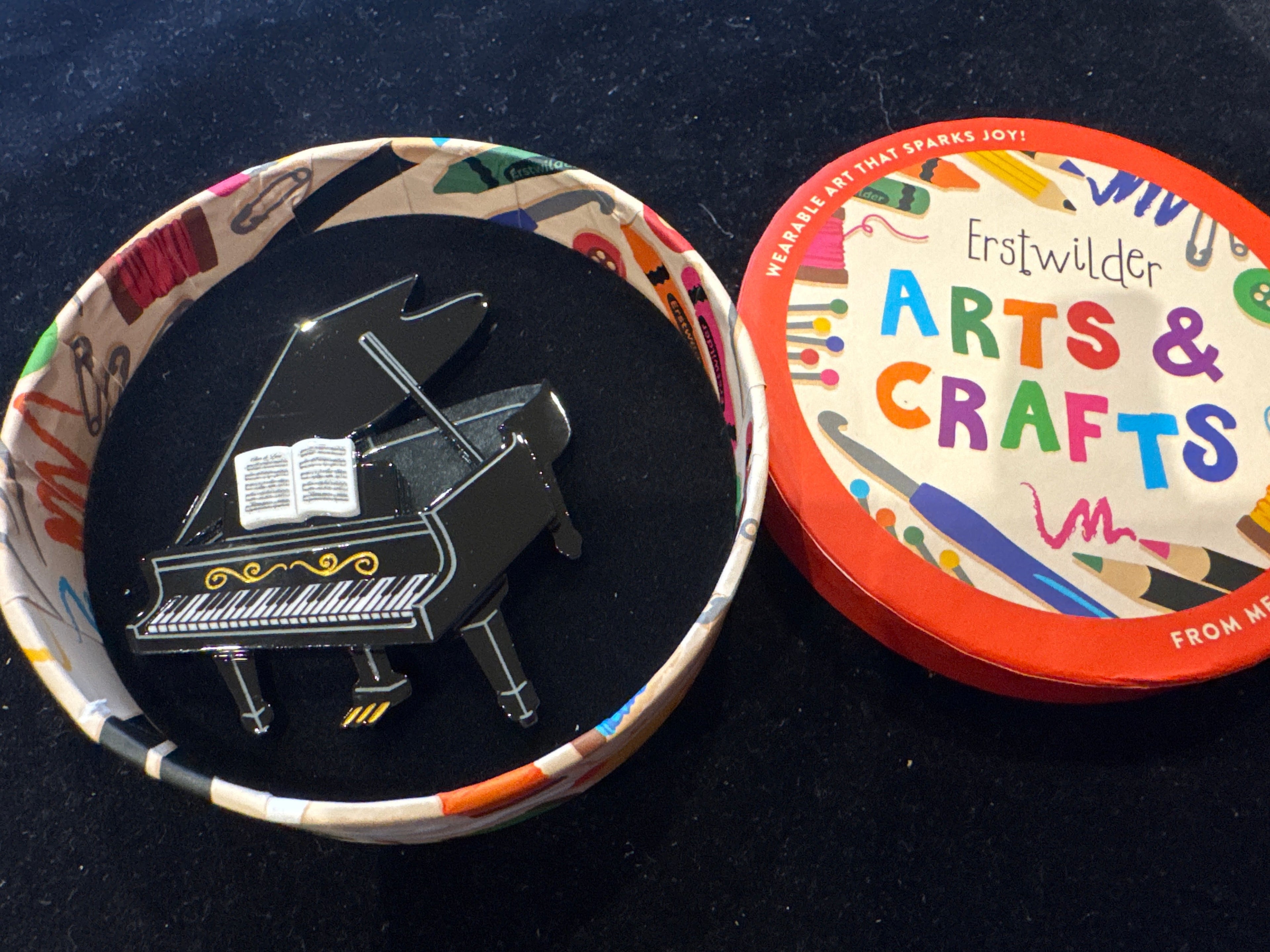 ERSTWILDER  ARTS & CRAFTS 2-PLAY IT AGAIN- RESIN BROOCH