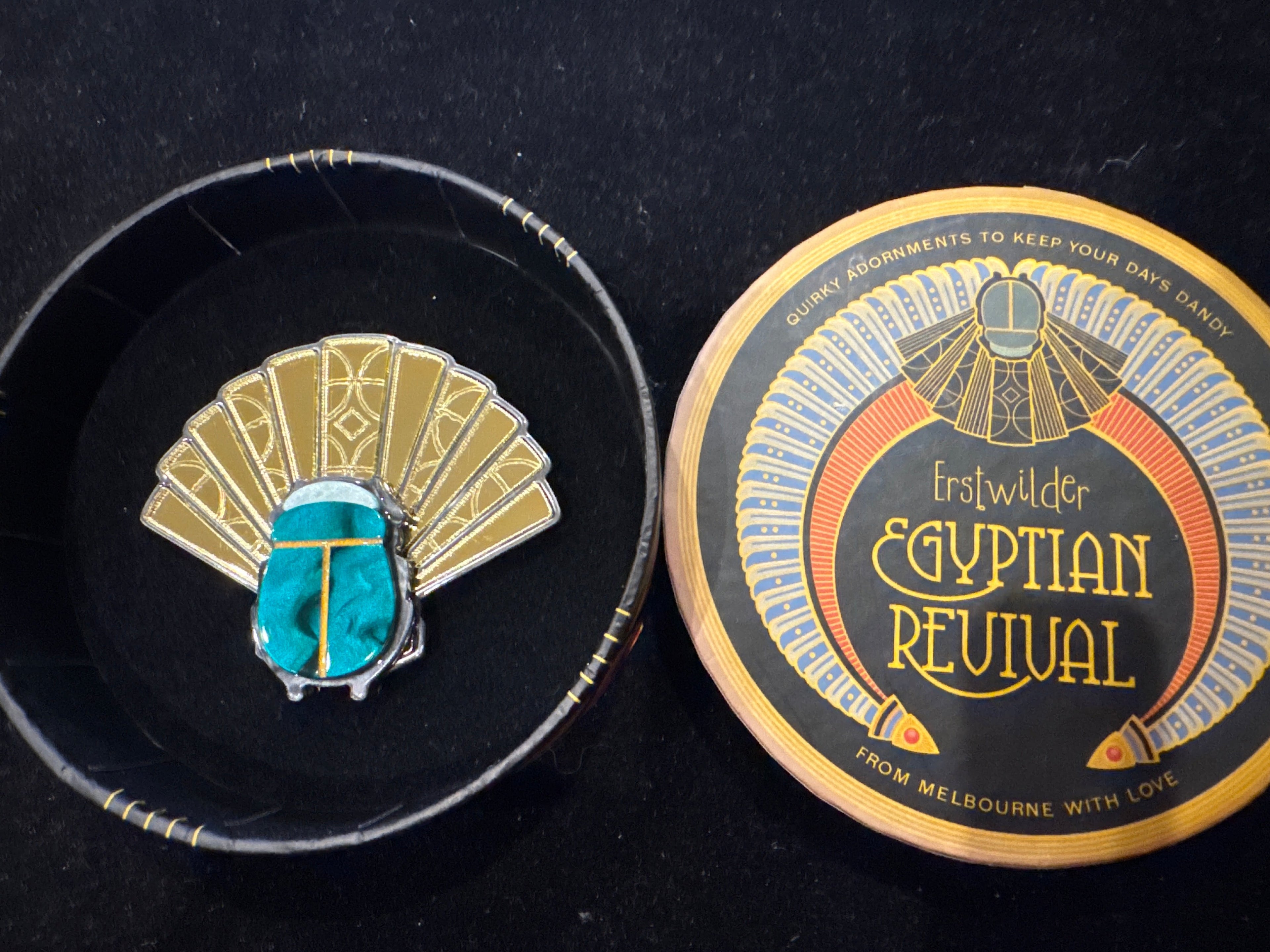 ERSTWILDER  EGYPTIAN REVIVAL-THE HEART OF EGYPT SCARAB- RESIN BROOCH RETIRED