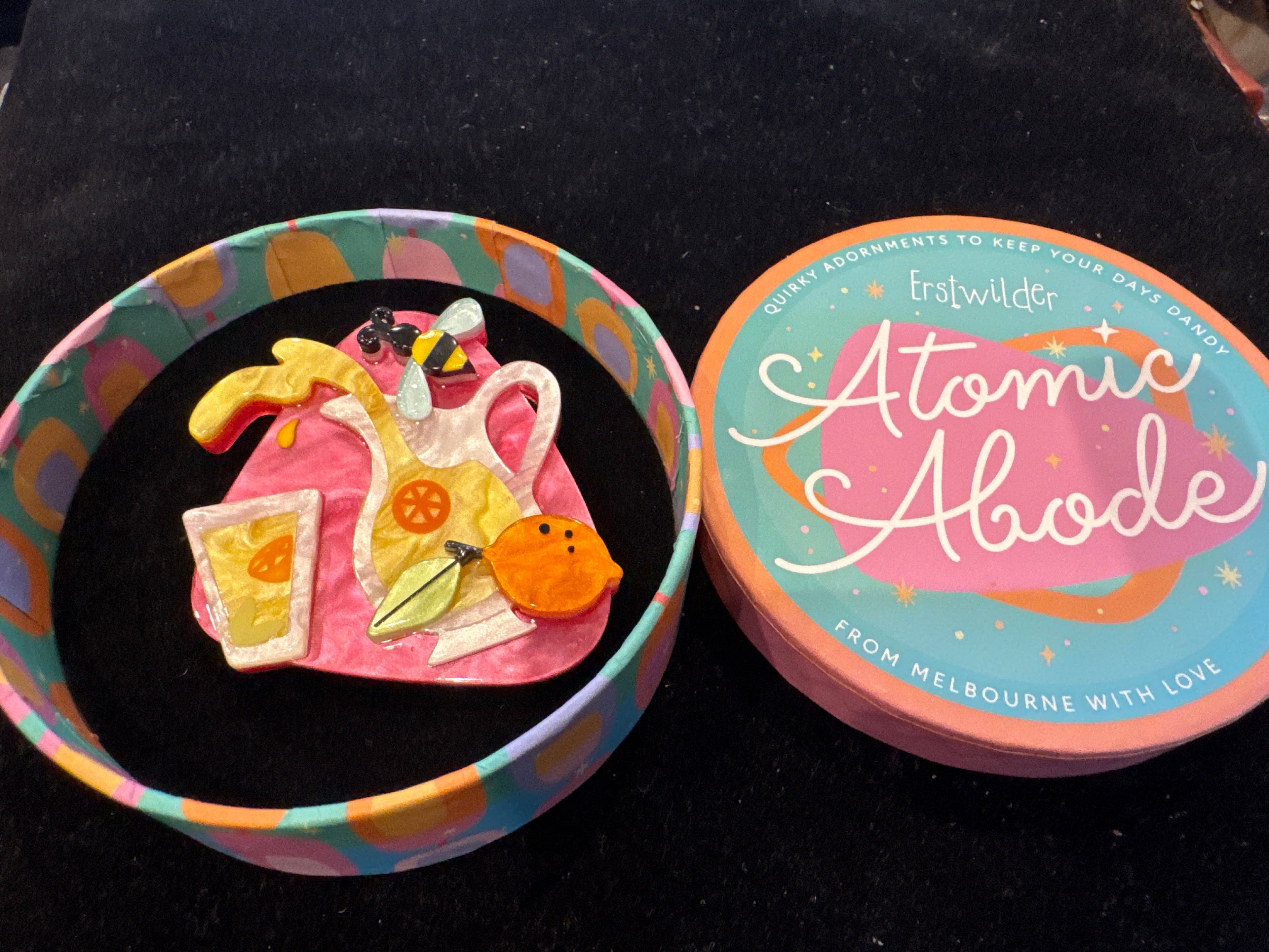 ERSTWILDER ATOMIC ABODE- LEMON SQUEEZY- RESIN BROOCH