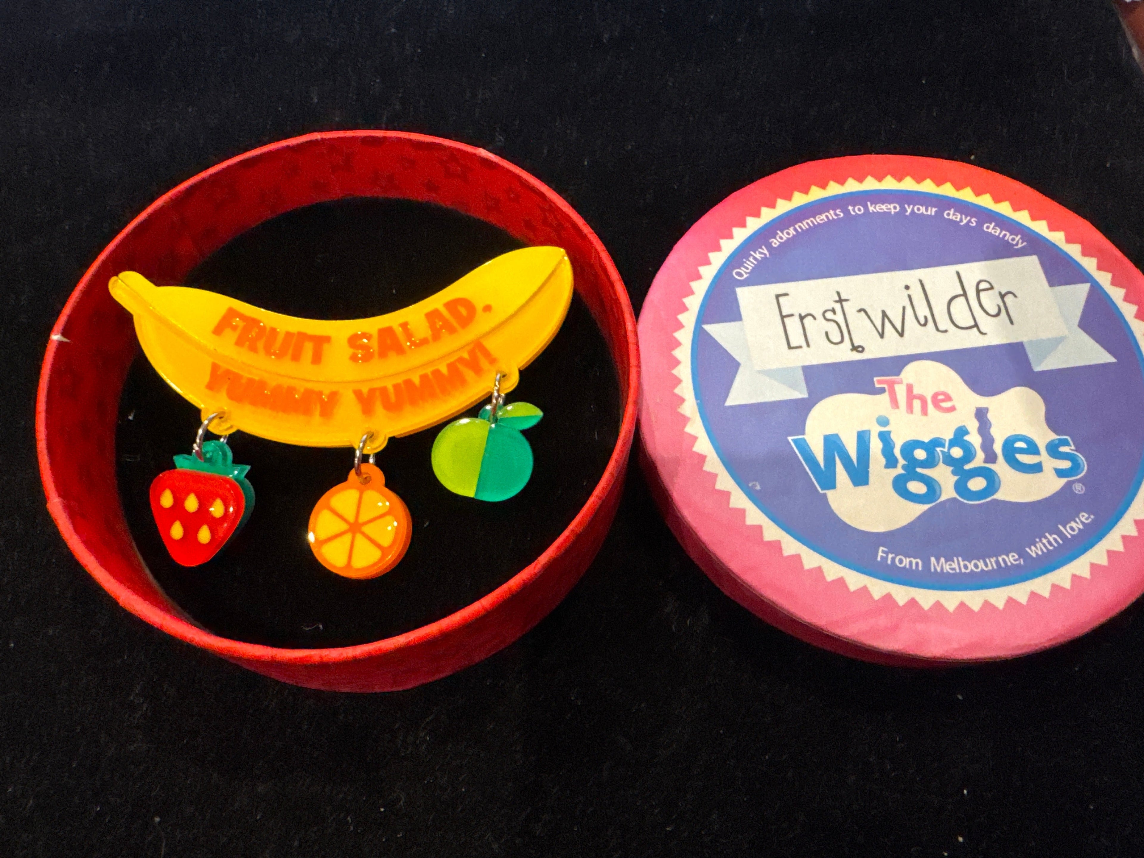 ERSTWILDER  WIGGLES - FRUIT SALAD  -RESIN BROOCH