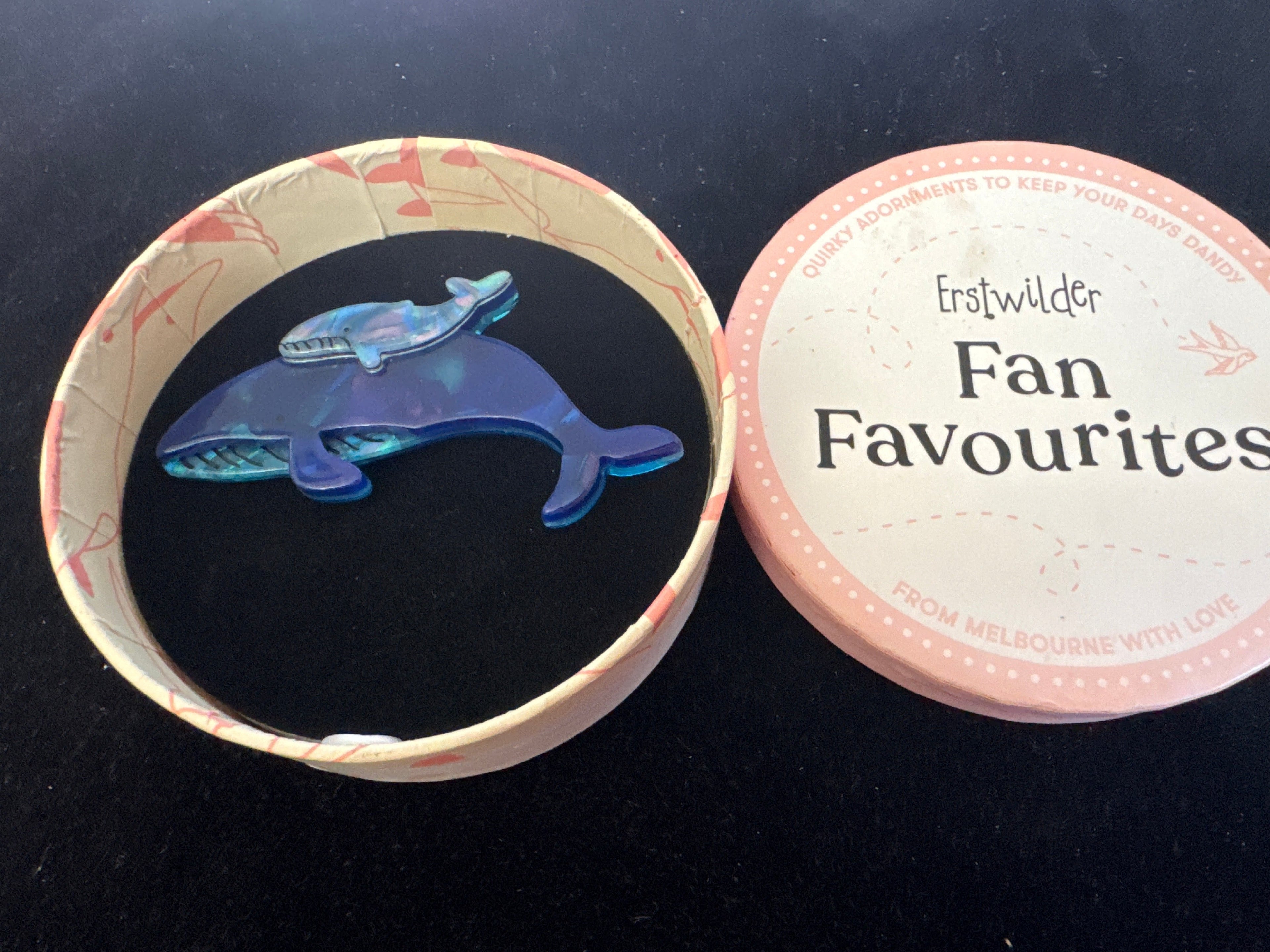 ERSTWILDER FAN FAVOURITES- BENEVOLENT BEHEMOTHS BLUE WHALE -  RESIN BROOCH