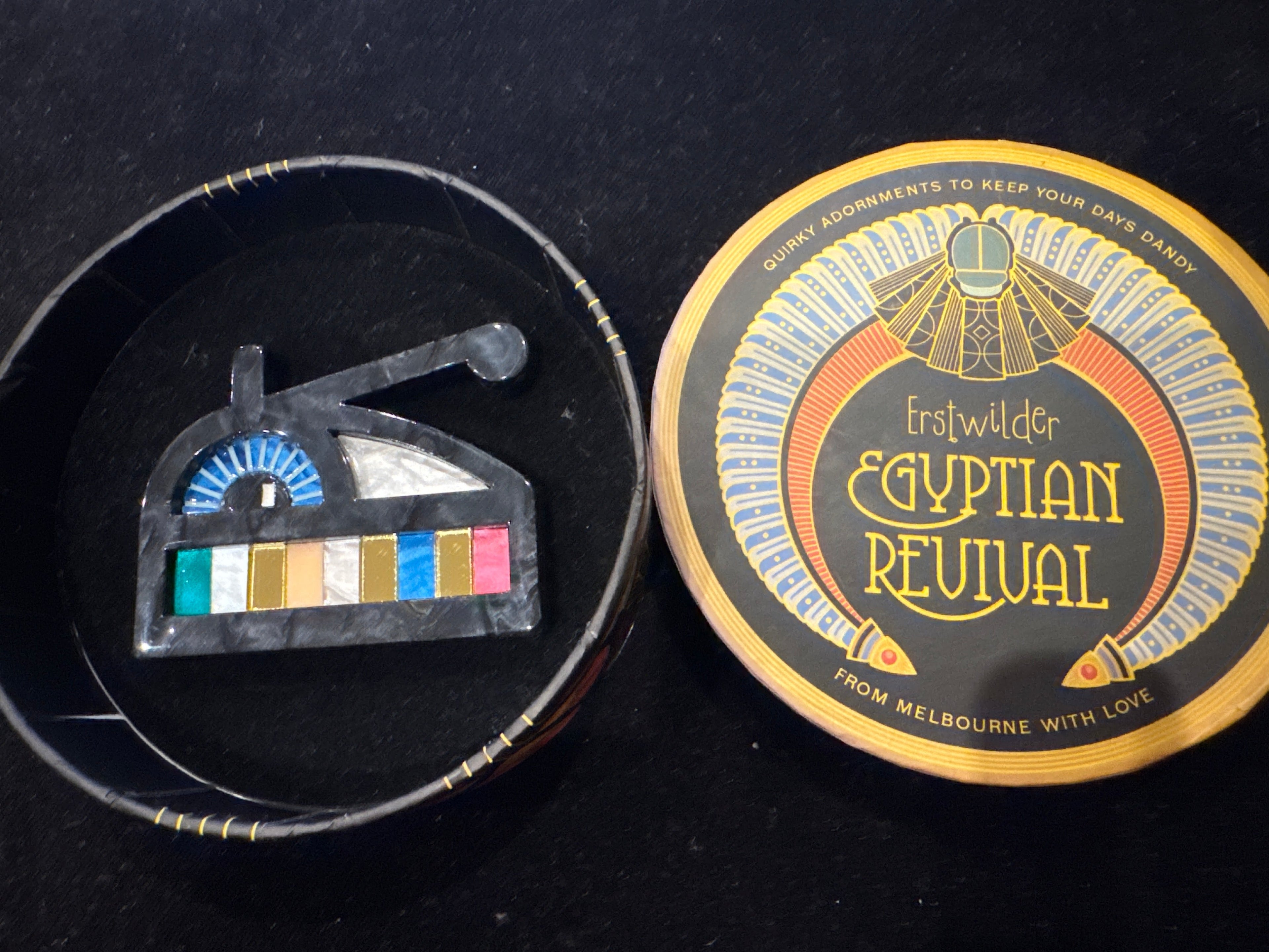 ERSTWILDER  EGYPTIAN REVIVAL-ALL-SEEING EYE OF HORUS- RESIN BROOCH RETIRED