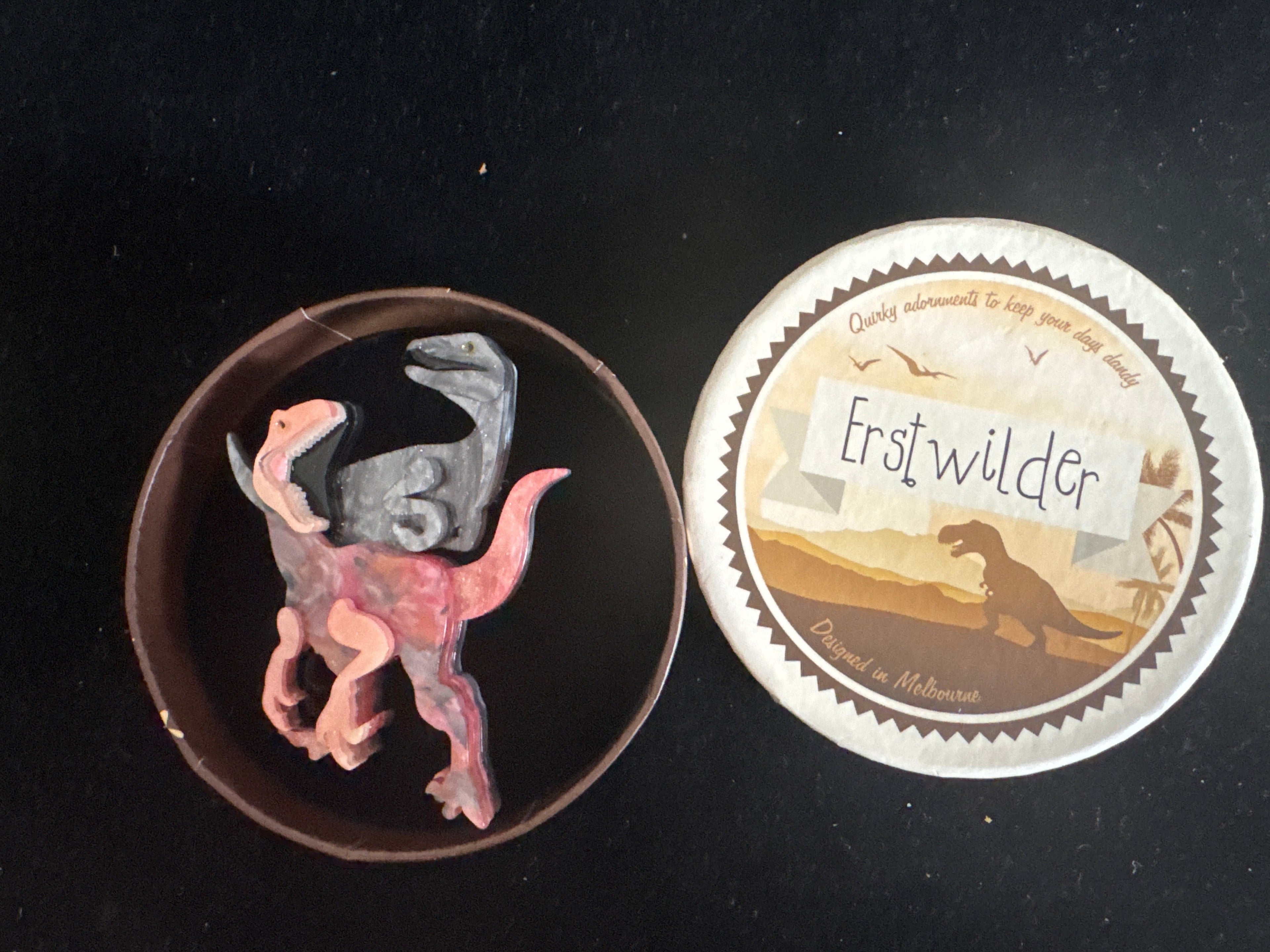 ERSTWILDER DINOSAUR-BLOODY RAPT-RESIN BROOCH
