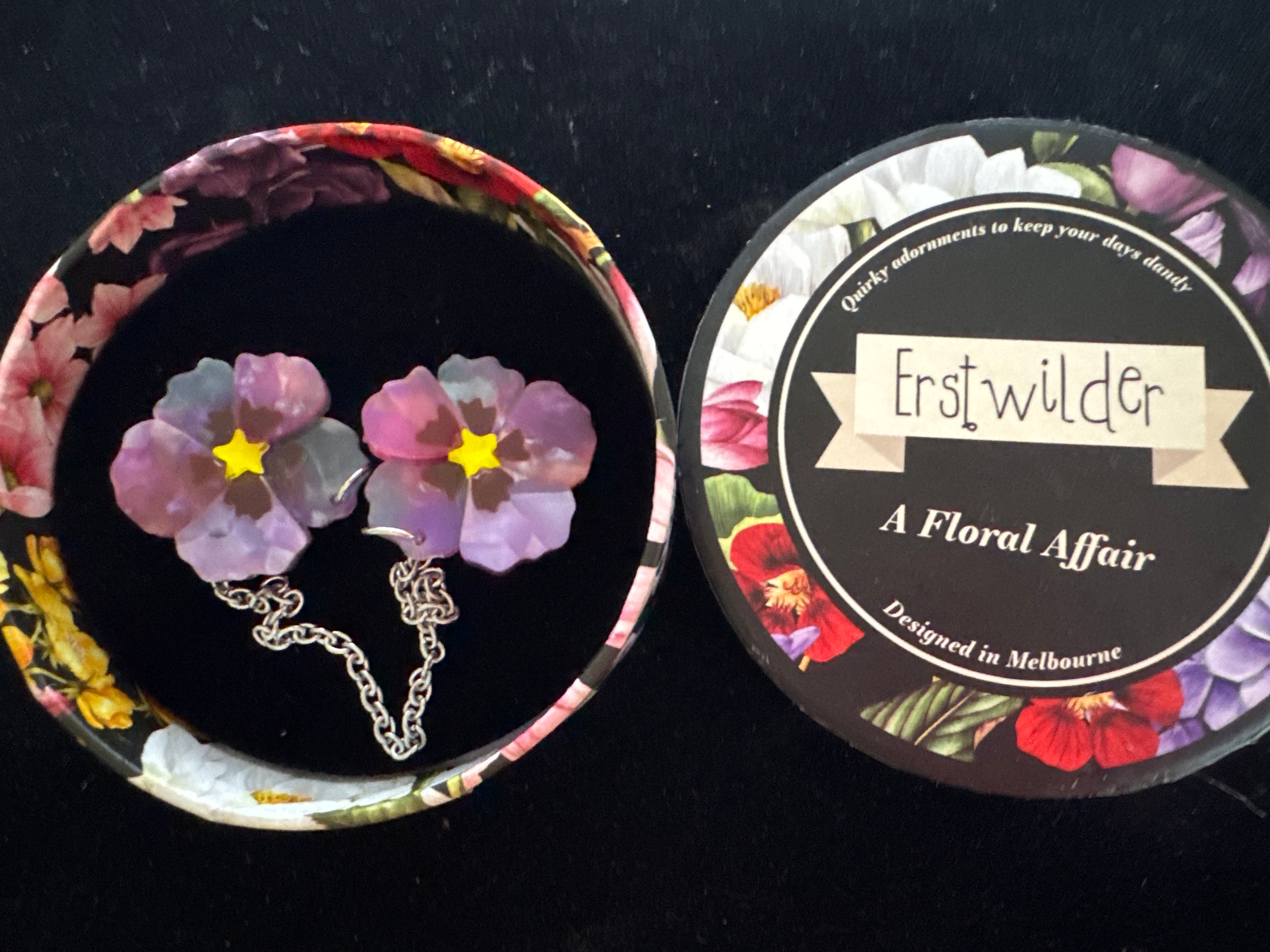 ERSTWILDER A FLORAL AFFAIR - PURPLE PROSE - RESIN BROOCH