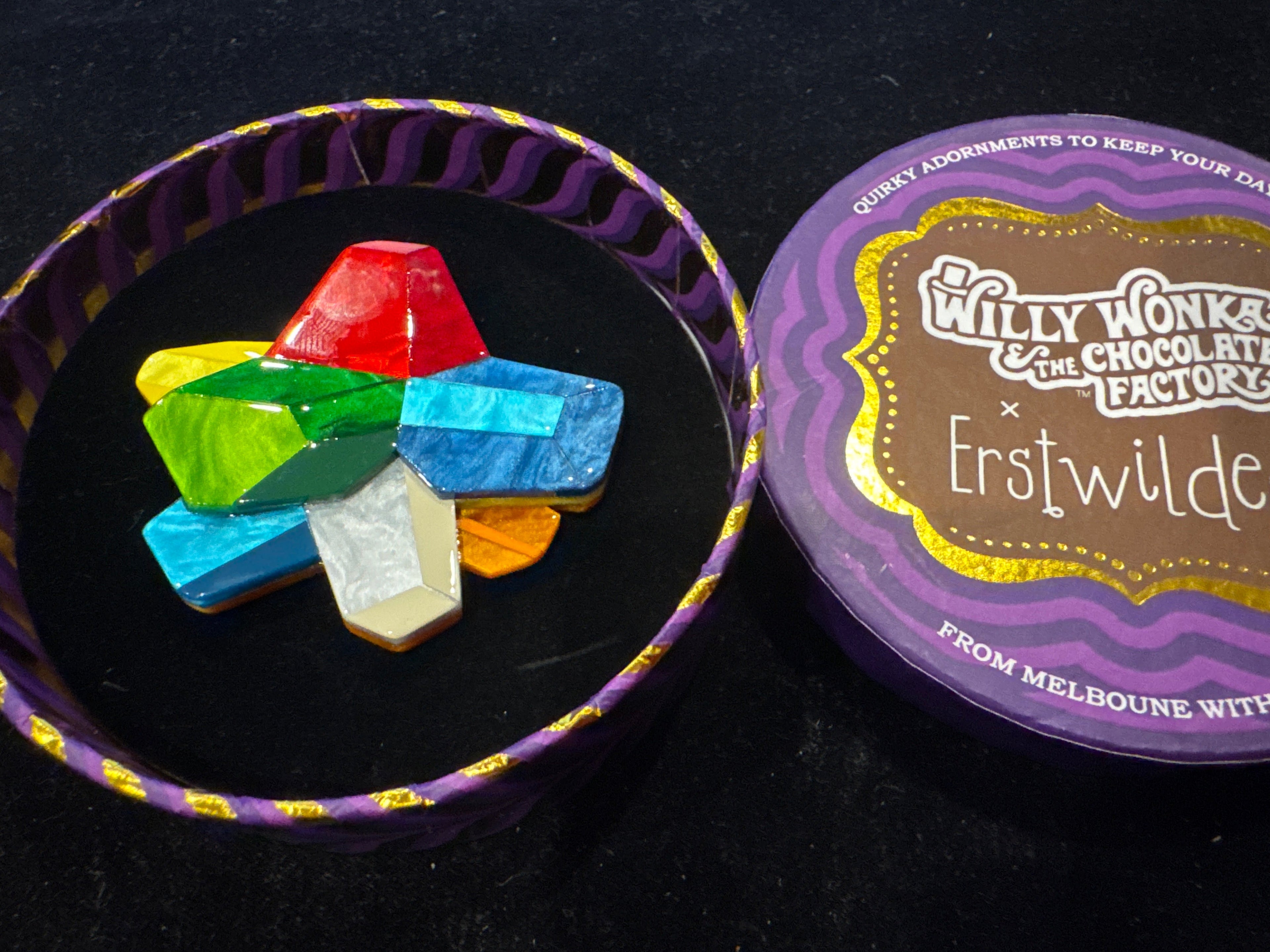 ERSTWILDER  WILLY WONKA & THE CHOCOLATE FACTORY- EVERLASTING GOBSTOPPER- RESIN BROOCH RETIRED