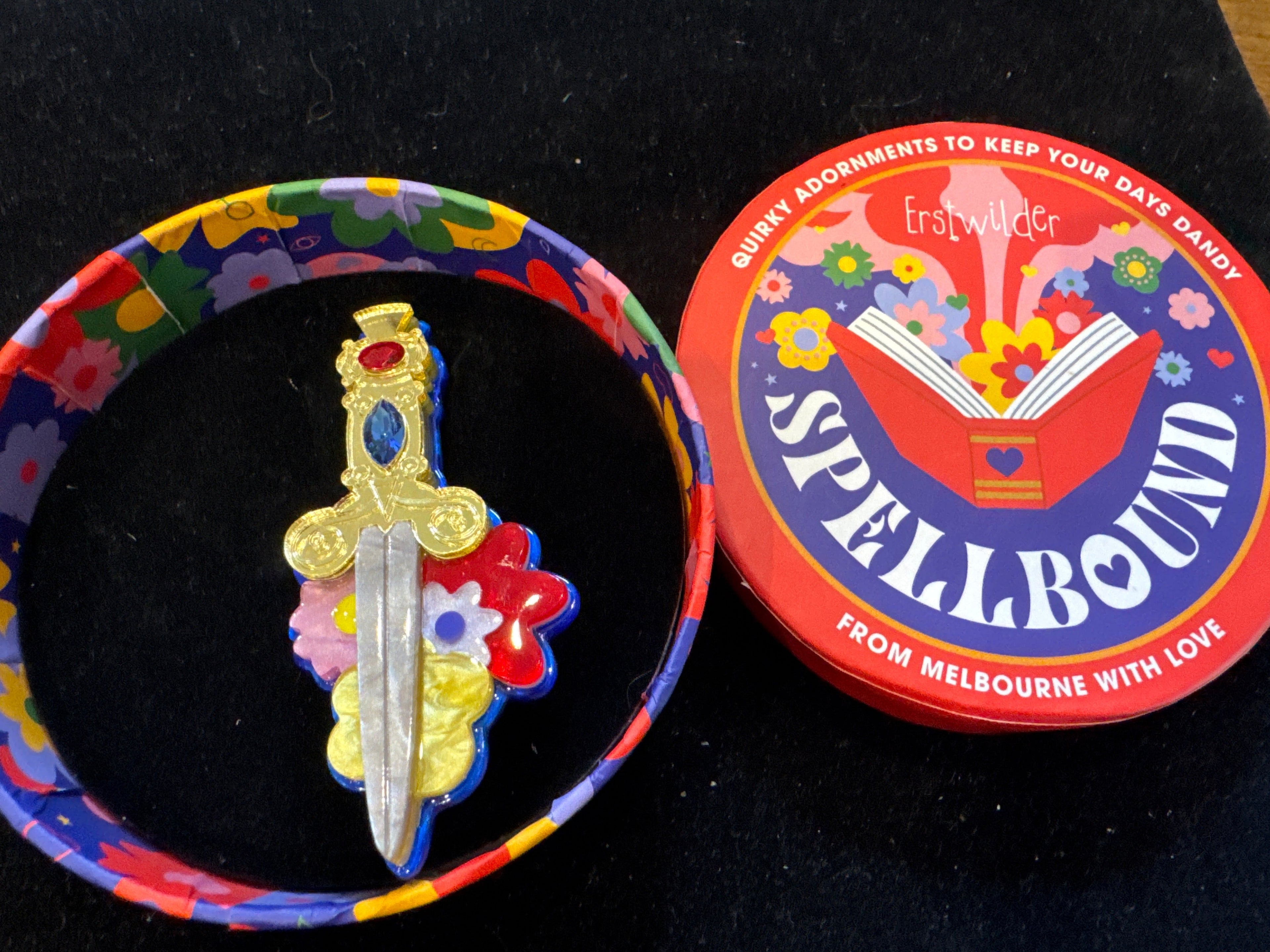 ERSTWILDER  SPELLBOUND- DOUBLE-EDGED DELIGHT- RESIN BROOCH