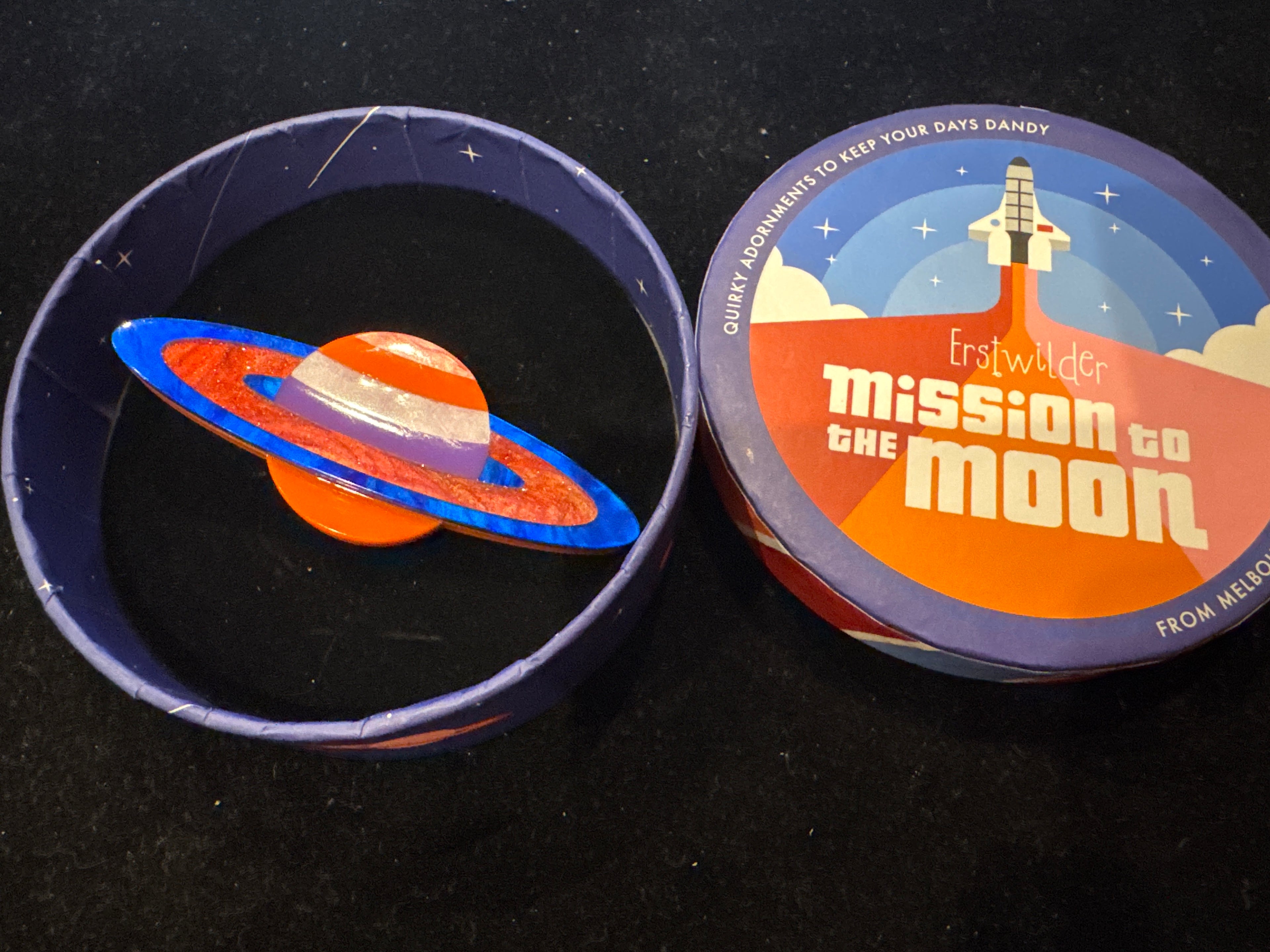 ERSTWILDER  MISSION TO THE MOON - SIXTH FROM THE SUN - RESIN BROOCH
