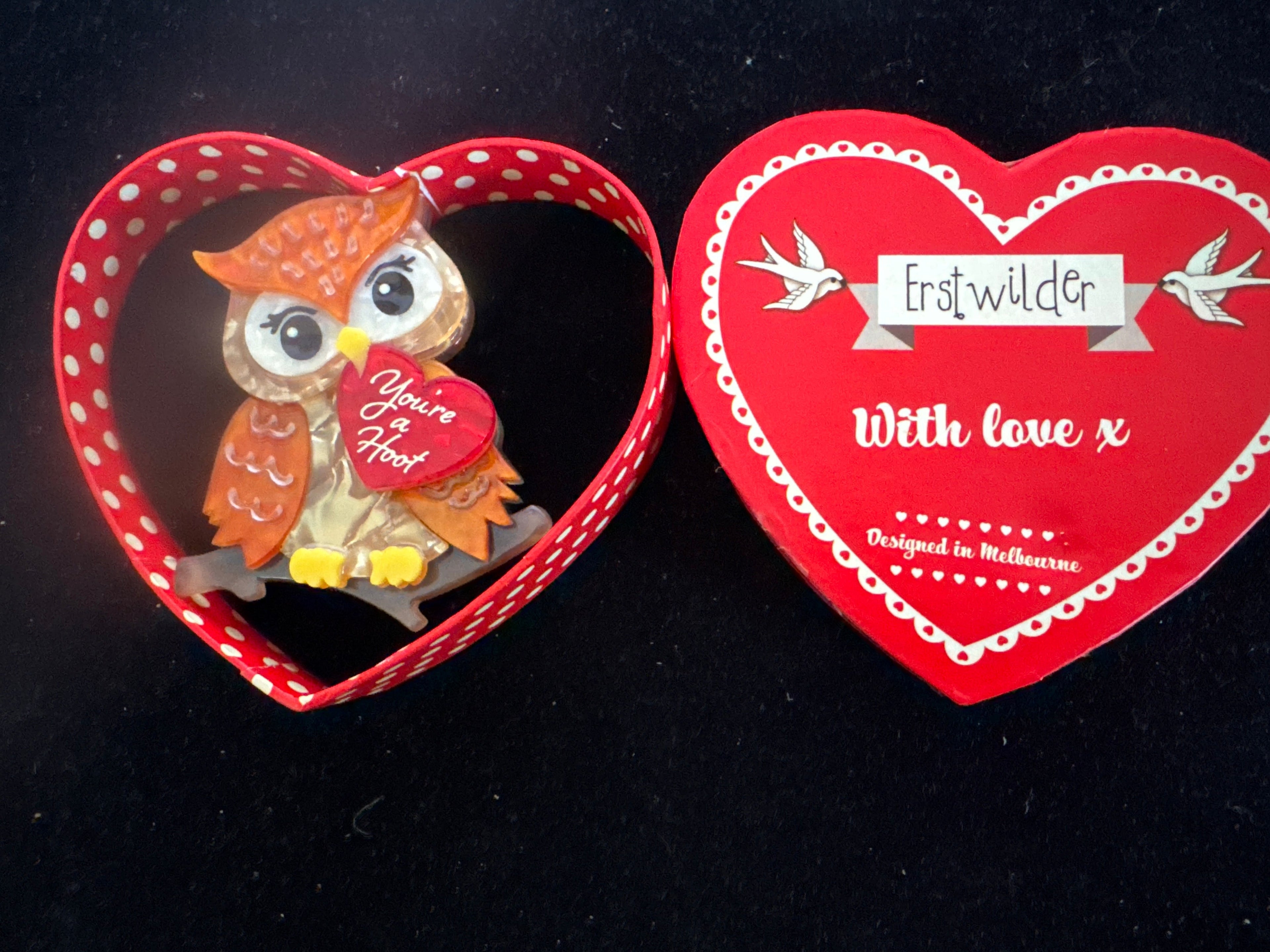 ERSTWILDER WITH LOVE- YOU'RE A HOOT-  RESIN BROOCH