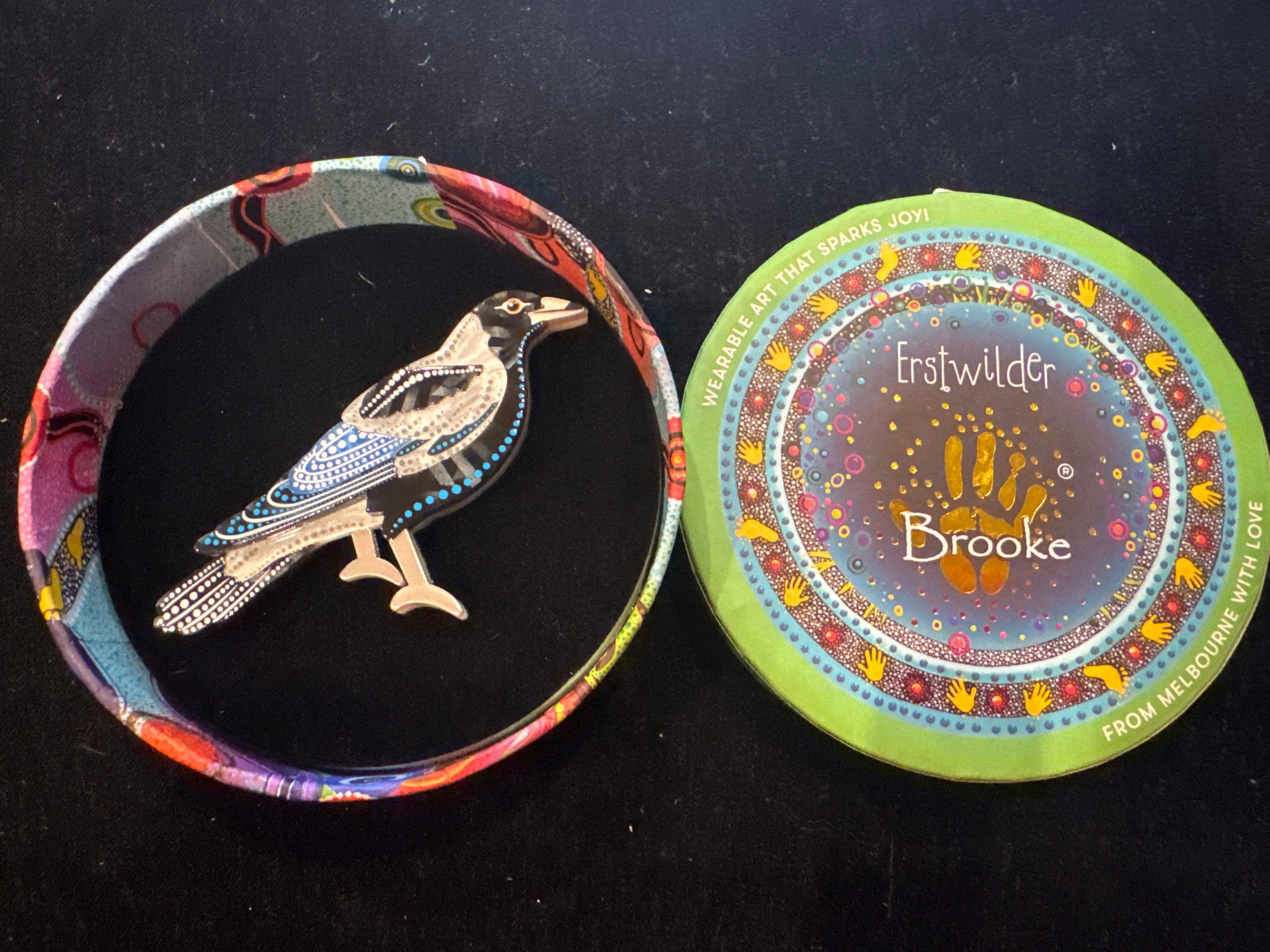 ERSTWILDER BROOKE SUTTON- KULPURRU MAGPIE BROOCH- RESIN BROOCH