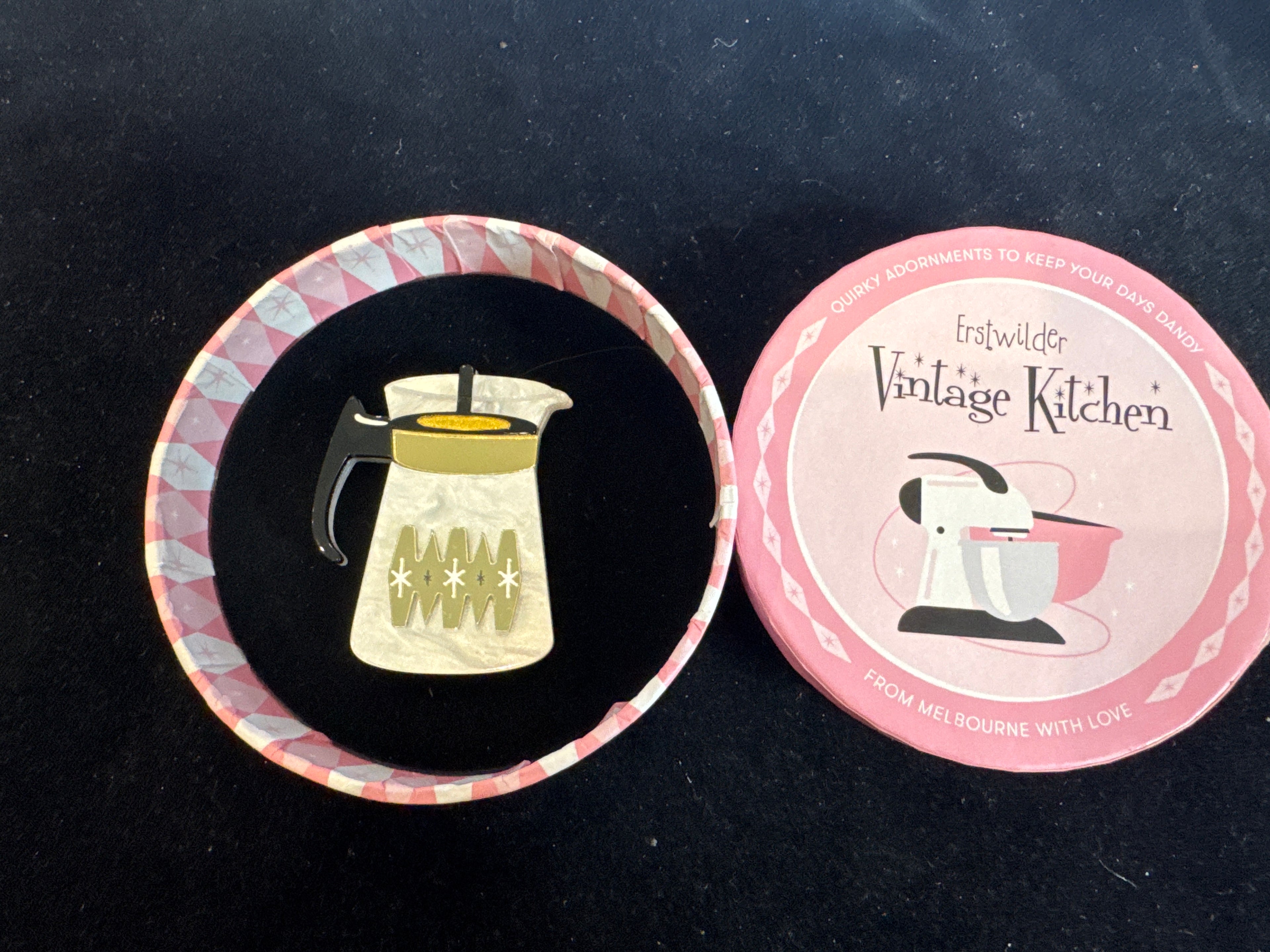 ERSTWILDER VINTAGE KITCHEN PINK- RISE AND GRIND - RESIN BROOCH