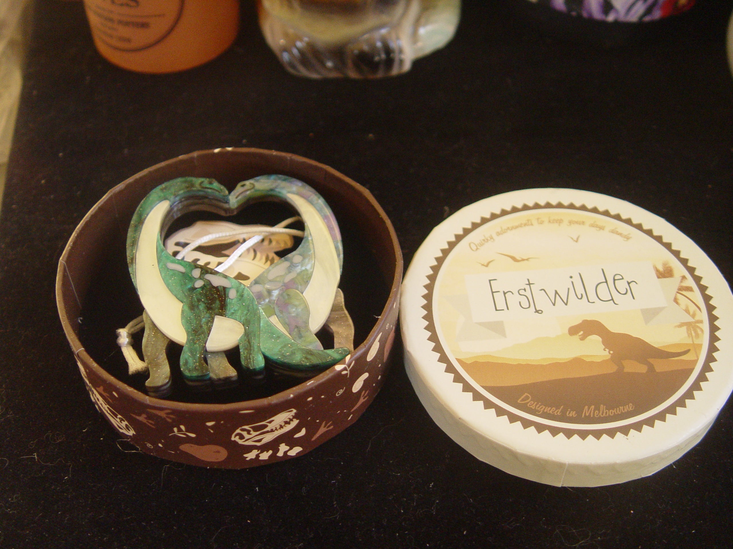 ERSTWILDER DINOSAUR- NECK AND NECK -RESIN BROOCH