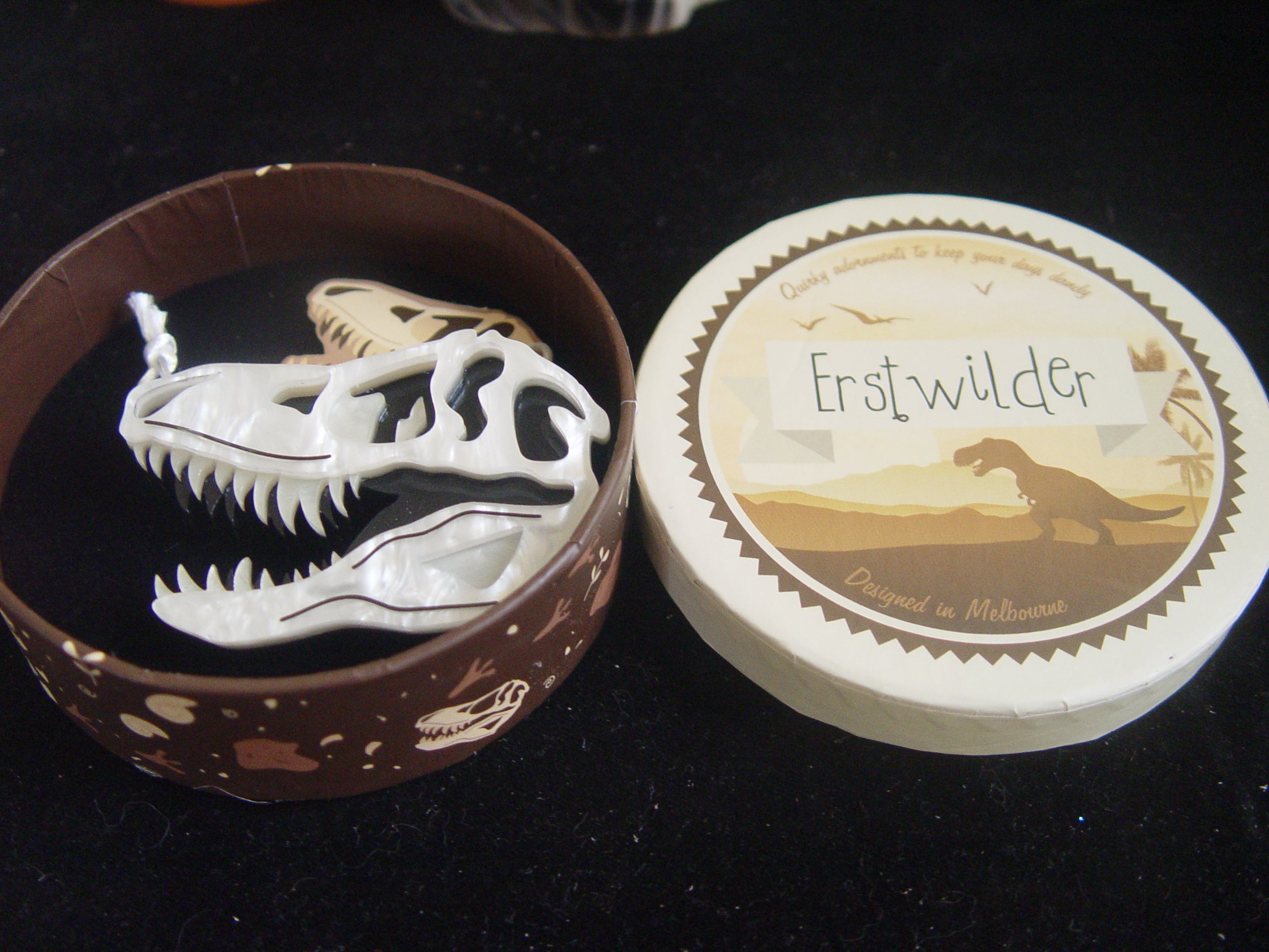 ERSTWILDER DINOSAUR- BAD TO THE BONE  -RESIN BROOCH