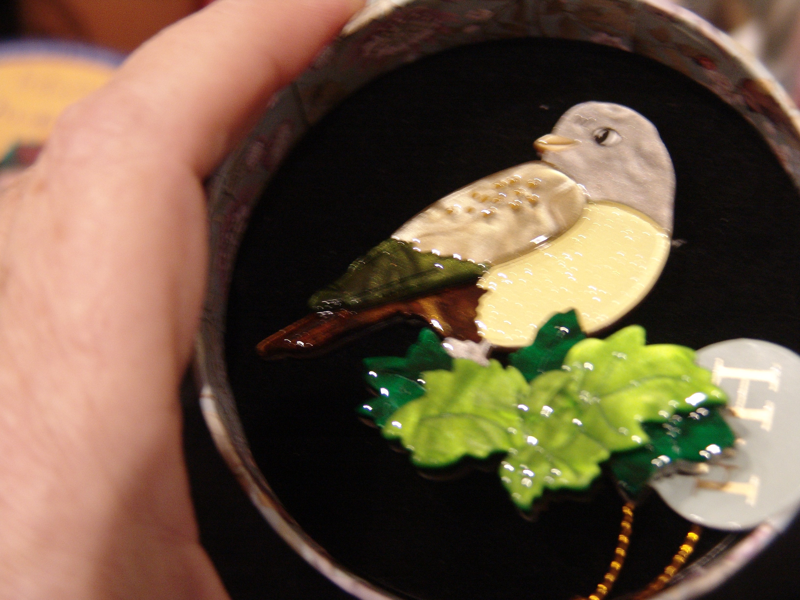 ERSTWILDER  FLEUR HARRIS - WONDROUS WARBLER- RESIN BROOCH