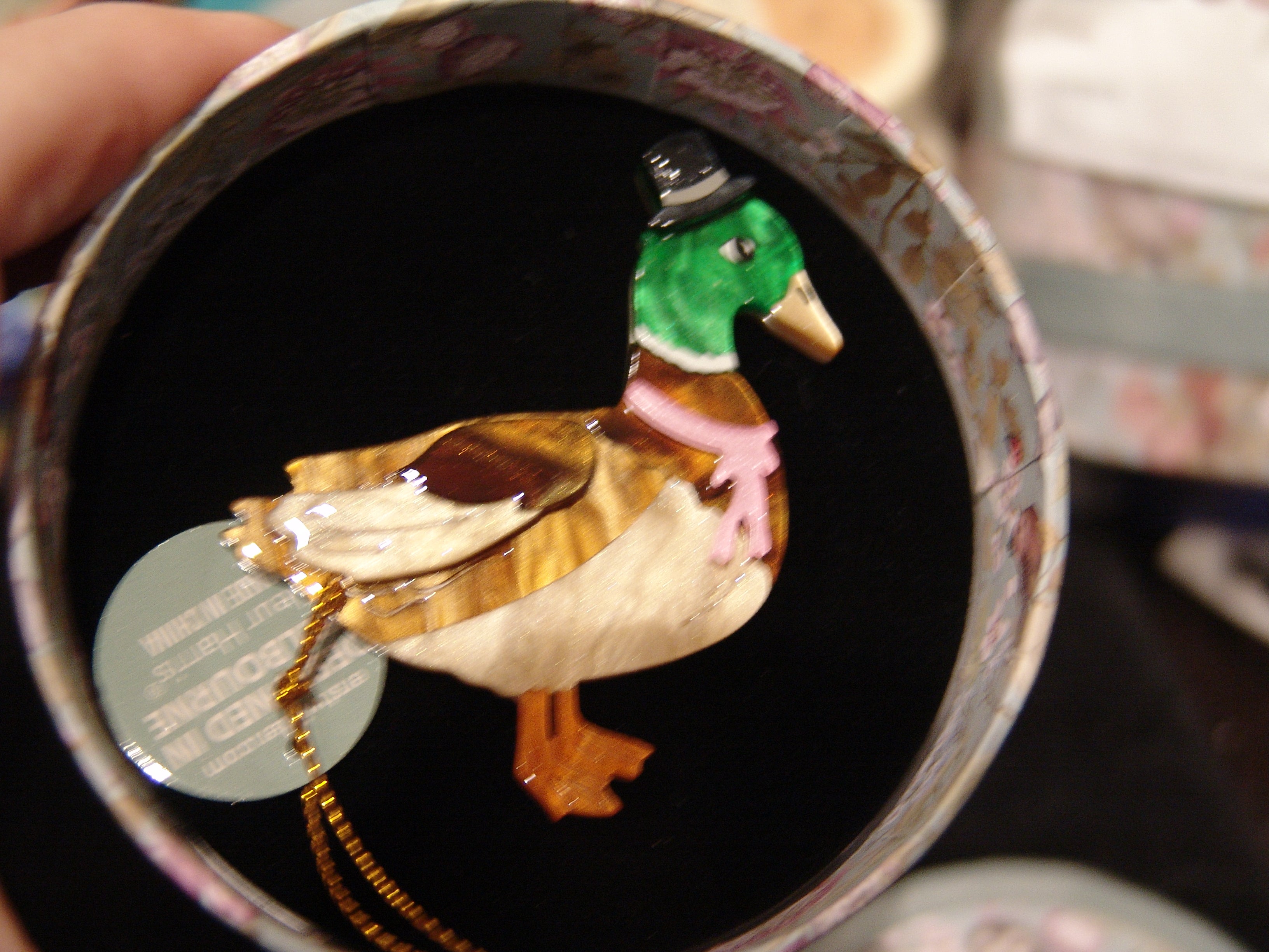 ERSTWILDER  FLEUR HARRIS - WELL-DRESSED DUCK - RESIN BROOCH