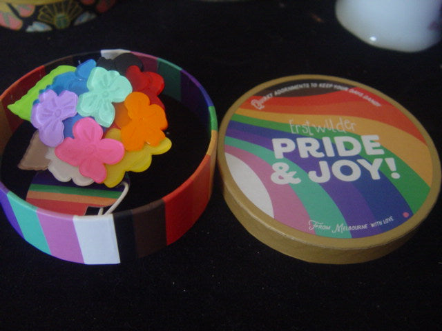 ERSTWILDER PRIDE & JOY- RAINBOW HEARTFELT HYDRANGEA- RESIN BROOCH