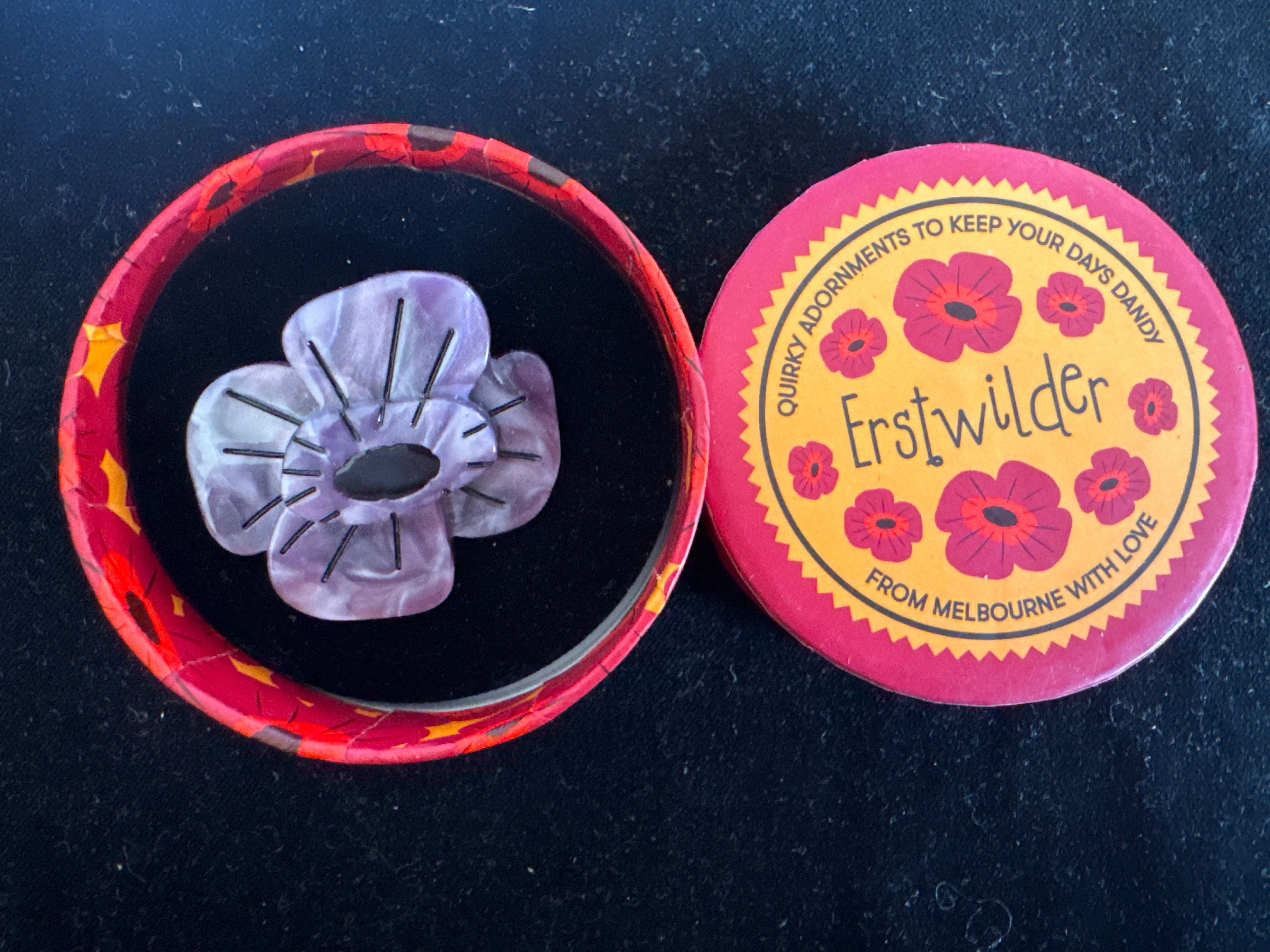 ERSTWILDER REMEMBRANCE POPPY -MINIATURE PURPLE- RESIN BROOCH