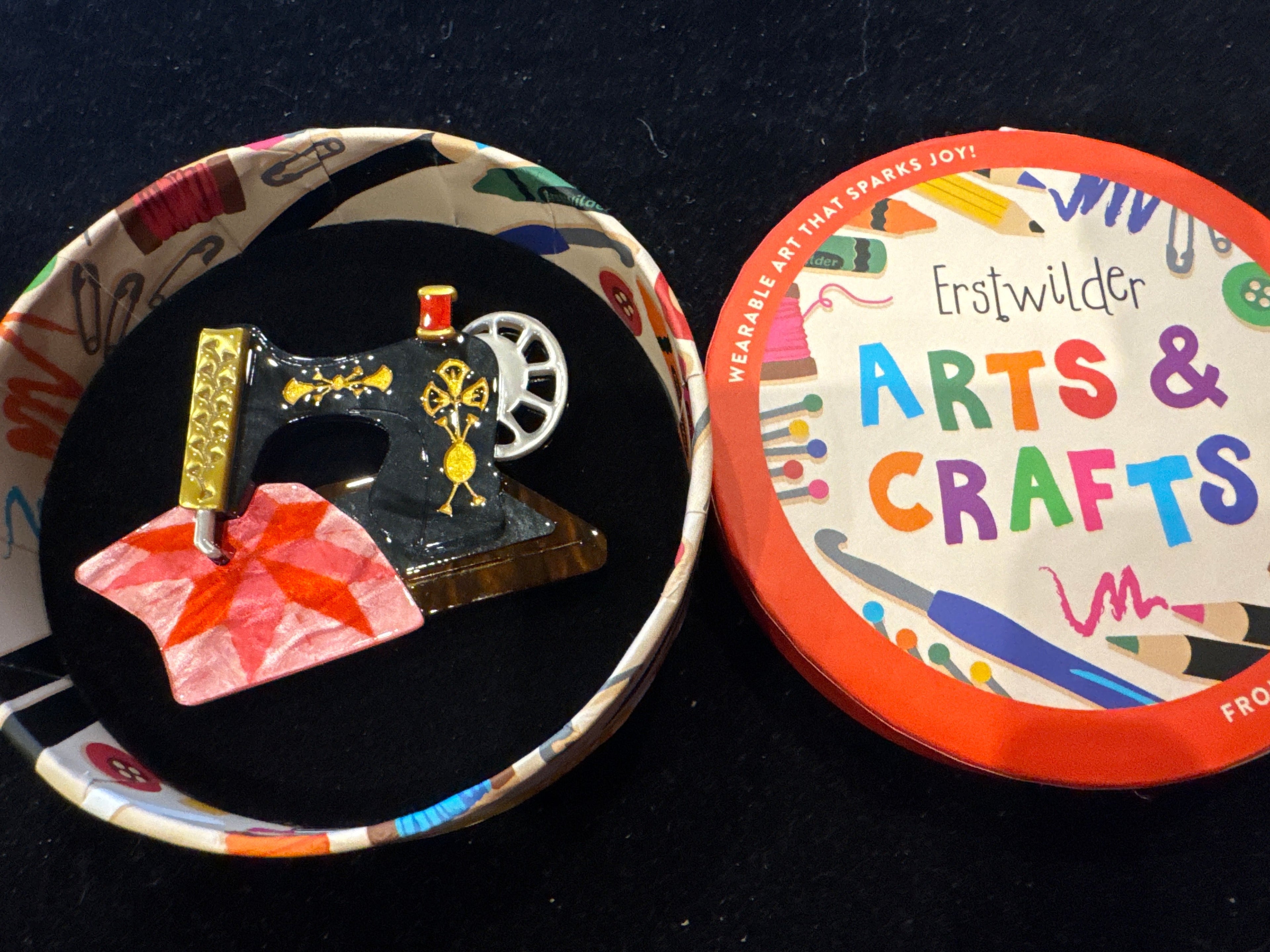 ERSTWILDER  ARTS & CRAFTS 2-  SINGER OF SEAMS- RESIN BROOCH