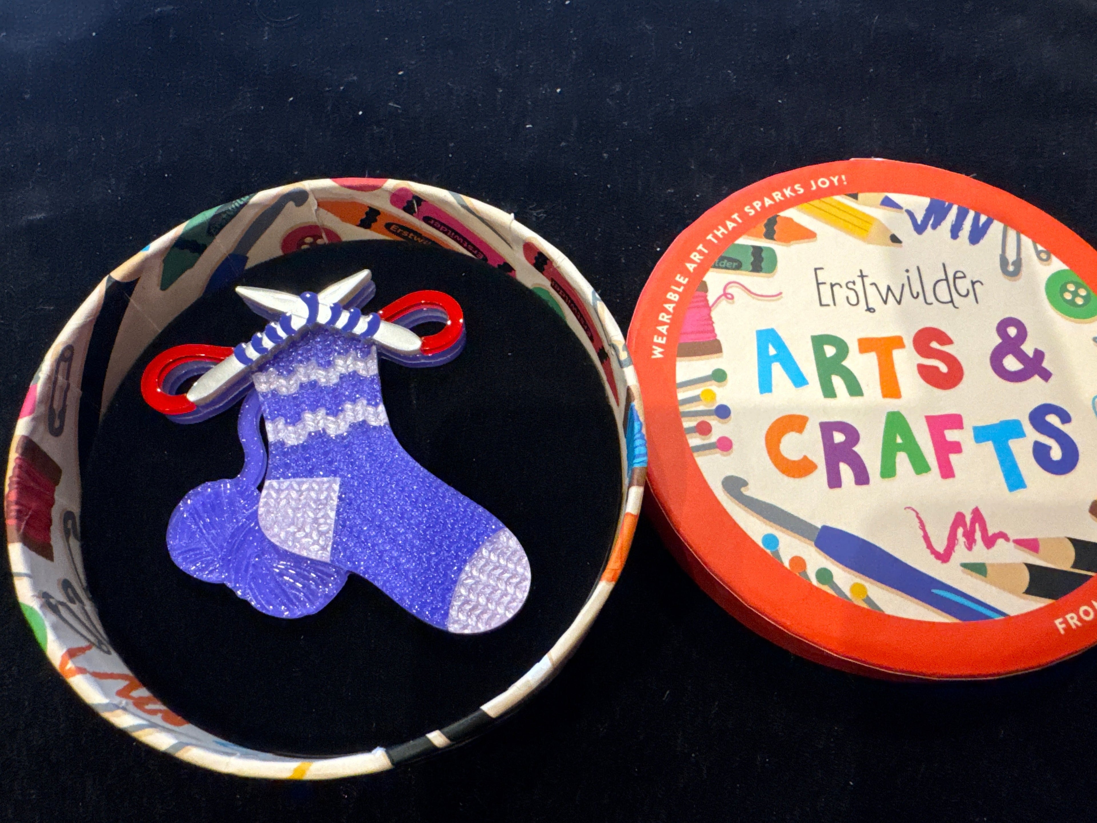 ERSTWILDER  ARTS & CRAFTS 2-  SOCK IT TO ME- RESIN BROOCH
