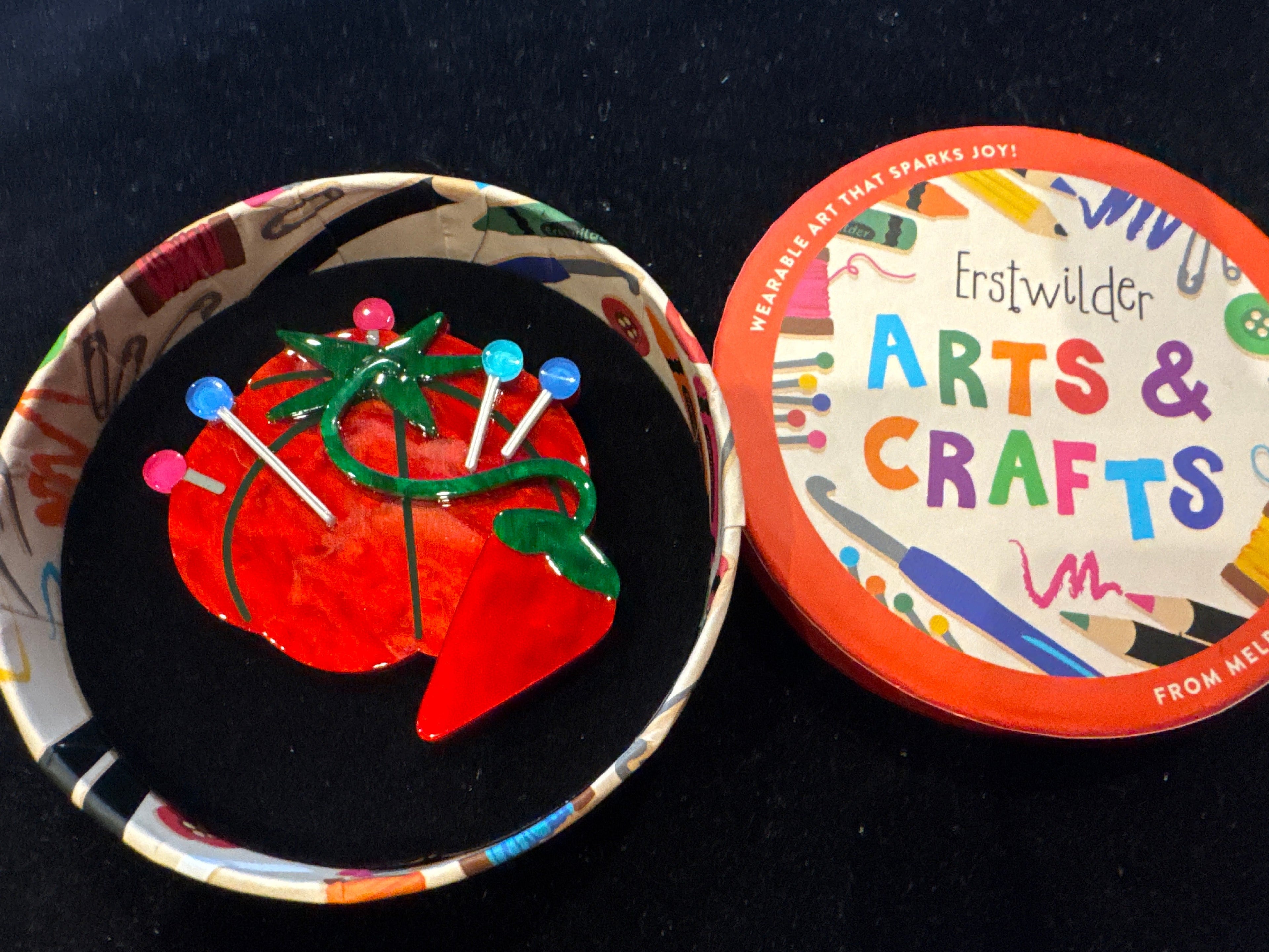 ERSTWILDER  ARTS & CRAFTS 2- CLASSIC PIN CUSHION- RESIN BROOCH)